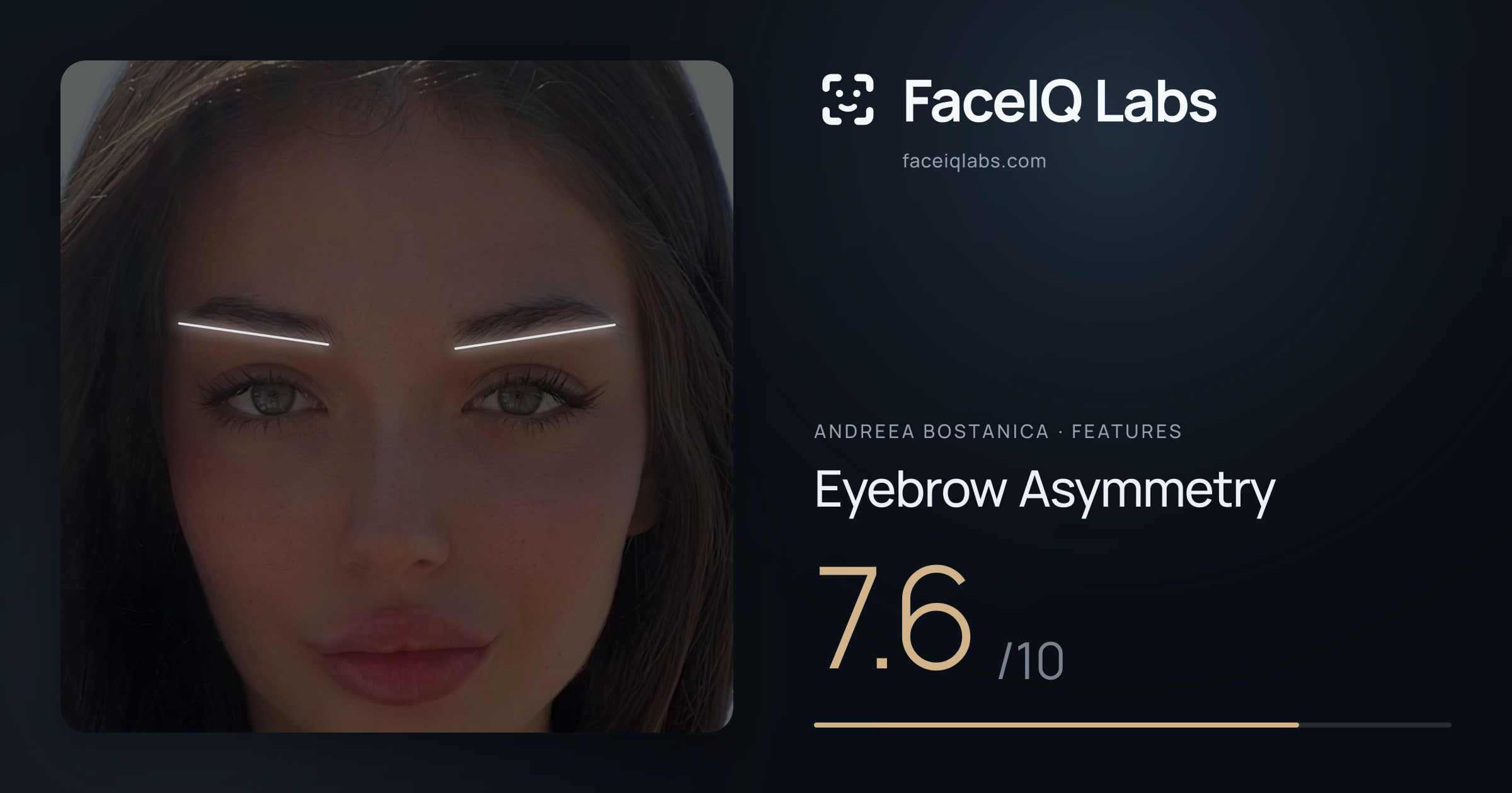 Andreea Bostanica Eyebrow Asymmetry: 7.6/10, drawn on the photo
