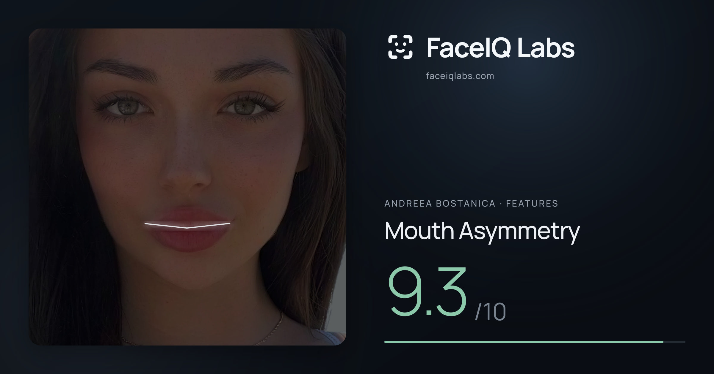Andreea Bostanica Mouth Asymmetry: 9.3/10, drawn on the photo