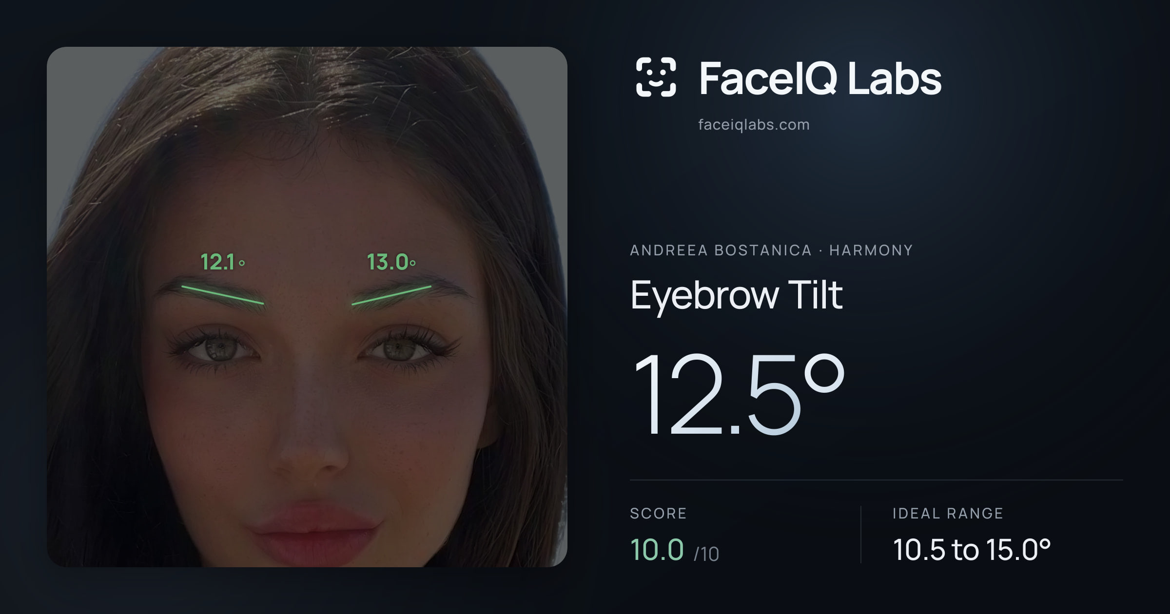 Andreea Bostanica Eyebrow Tilt: 12.5°, drawn on the photo