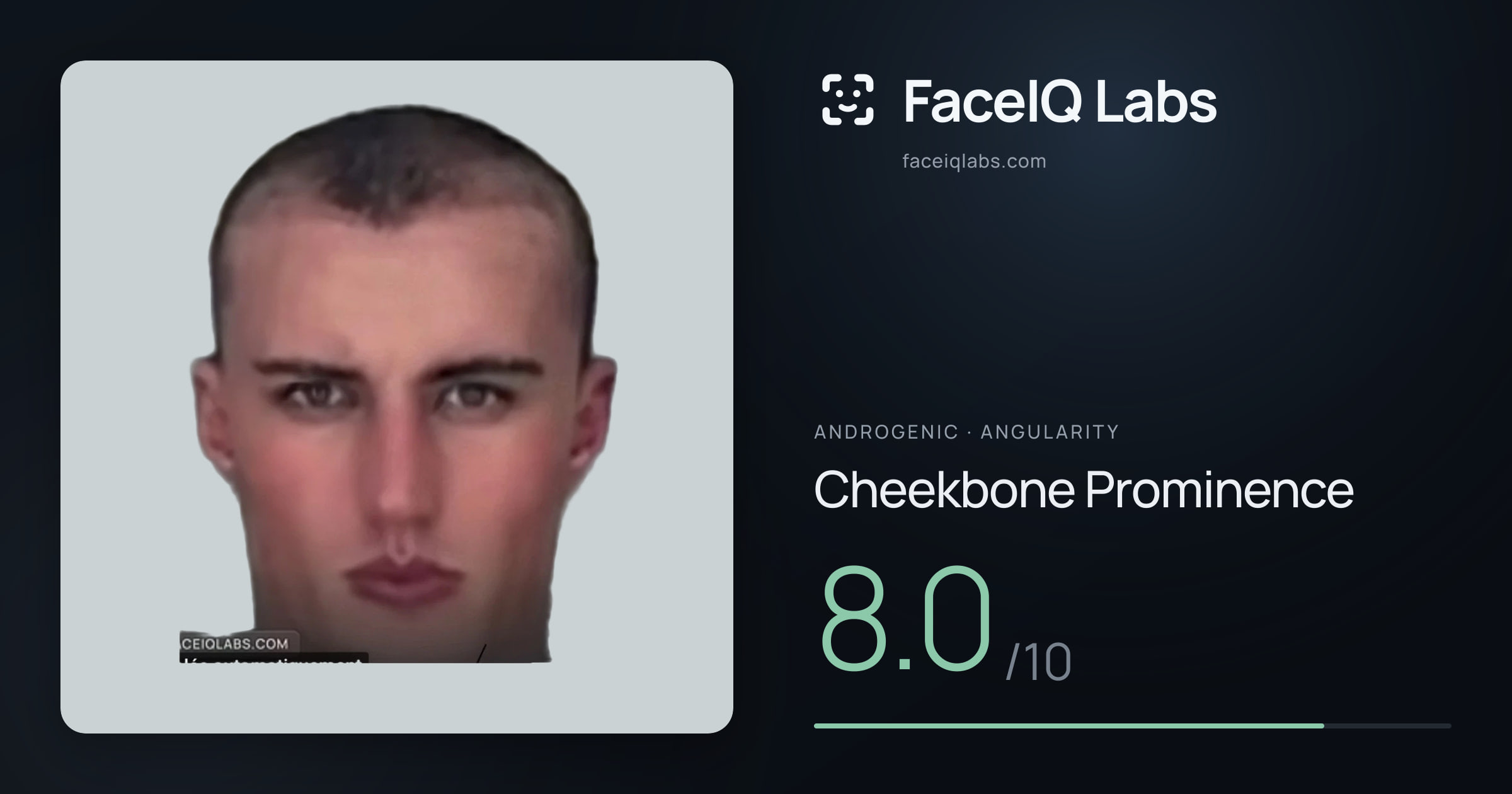 Androgenic Cheekbone Prominence: 8.0/10, drawn on the photo