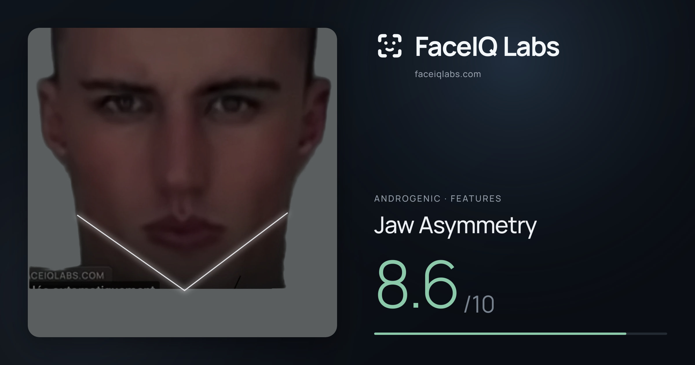 Androgenic Jaw Asymmetry: 8.6/10, drawn on the photo