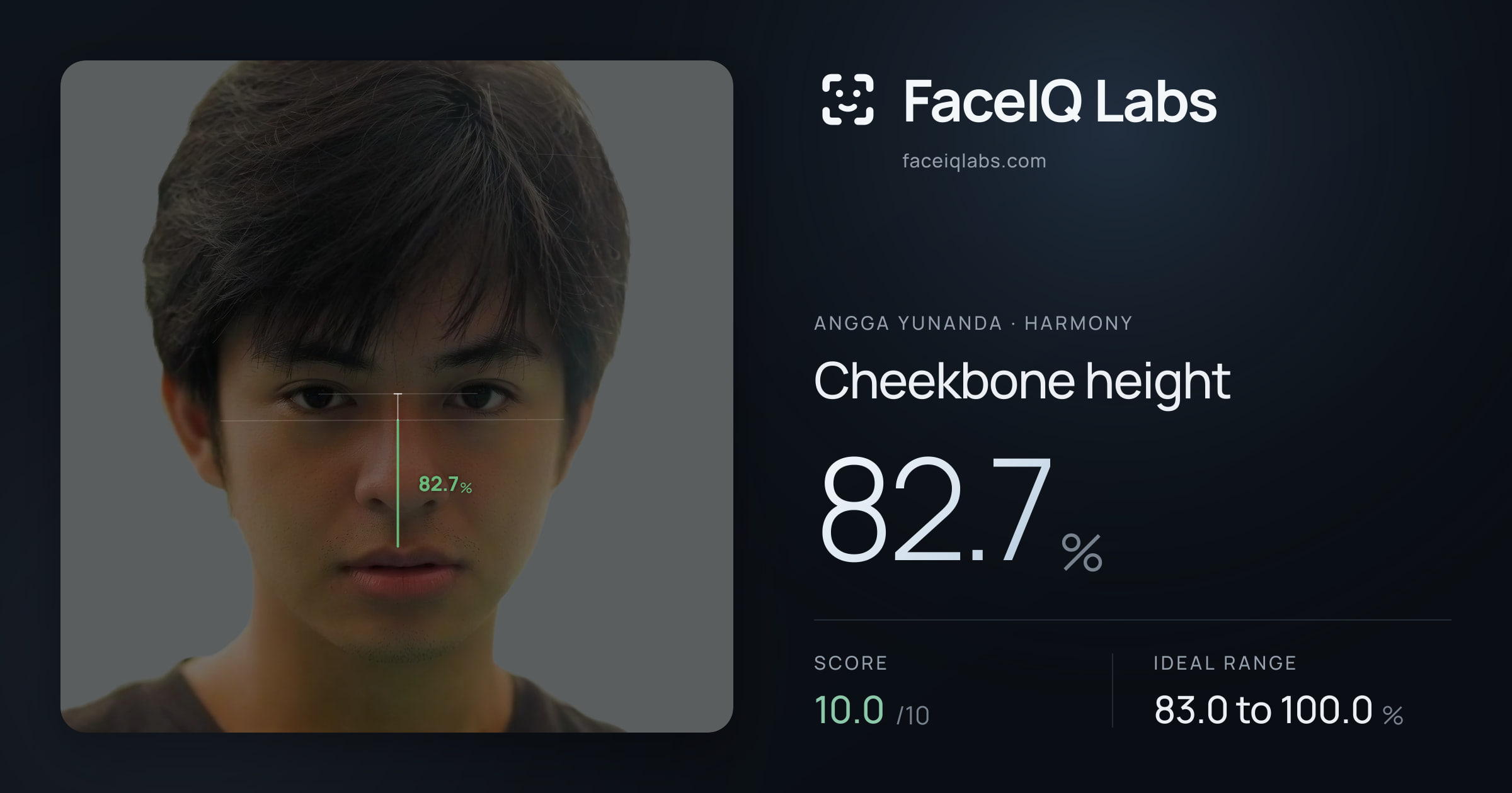Angga Yunanda Cheekbone height: 82.7%, drawn on the photo