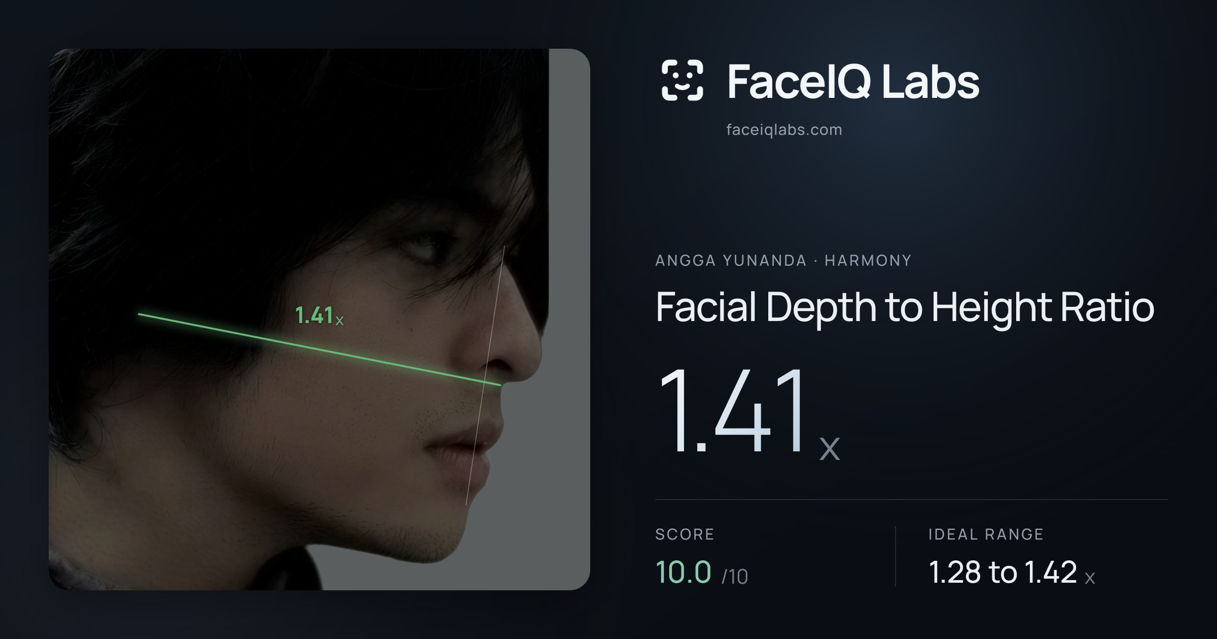 Angga Yunanda Facial Depth to Height Ratio: 1.41x, drawn on the photo