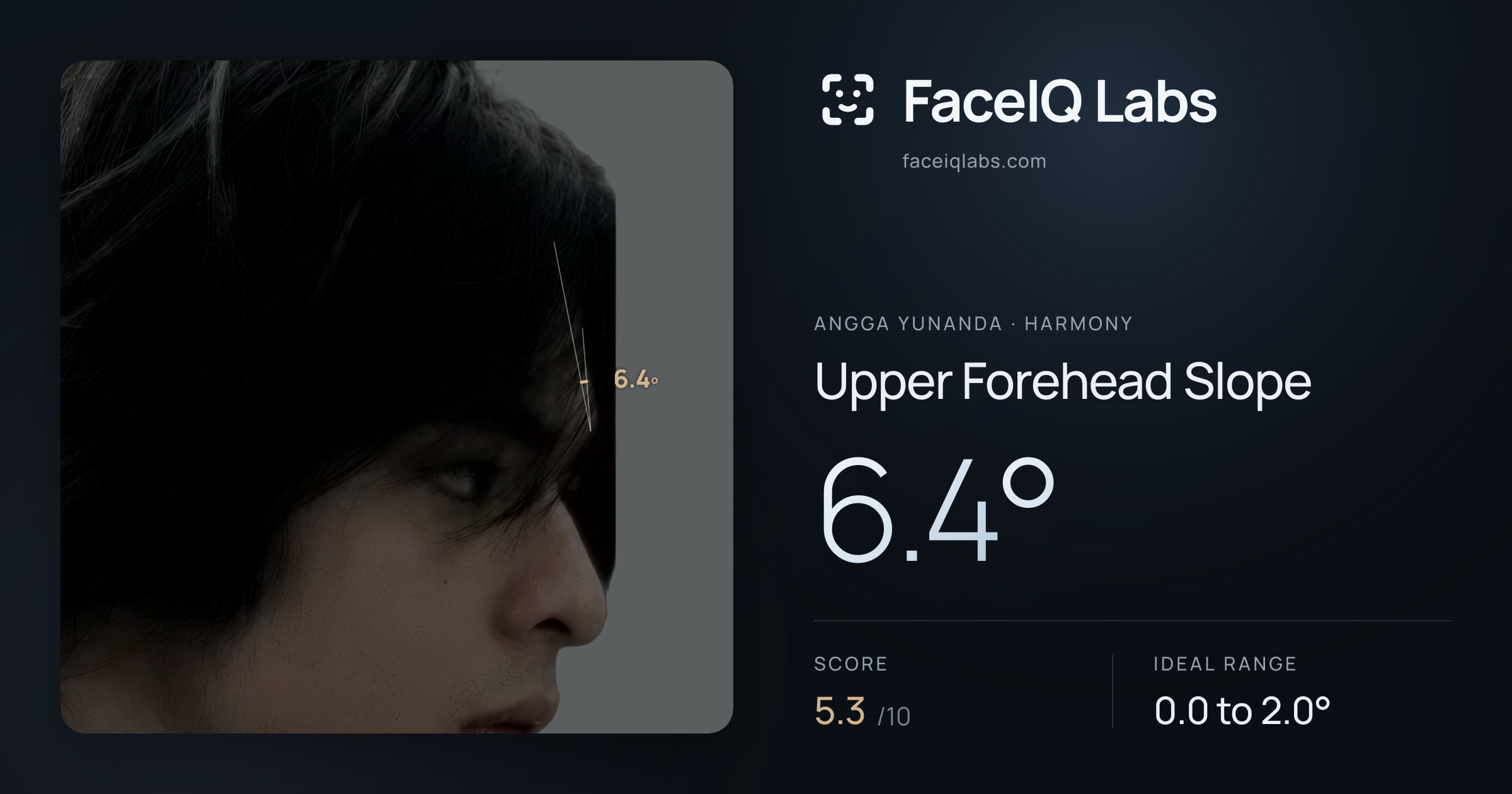 Angga Yunanda Upper Forehead Slope: 6.4°, drawn on the photo