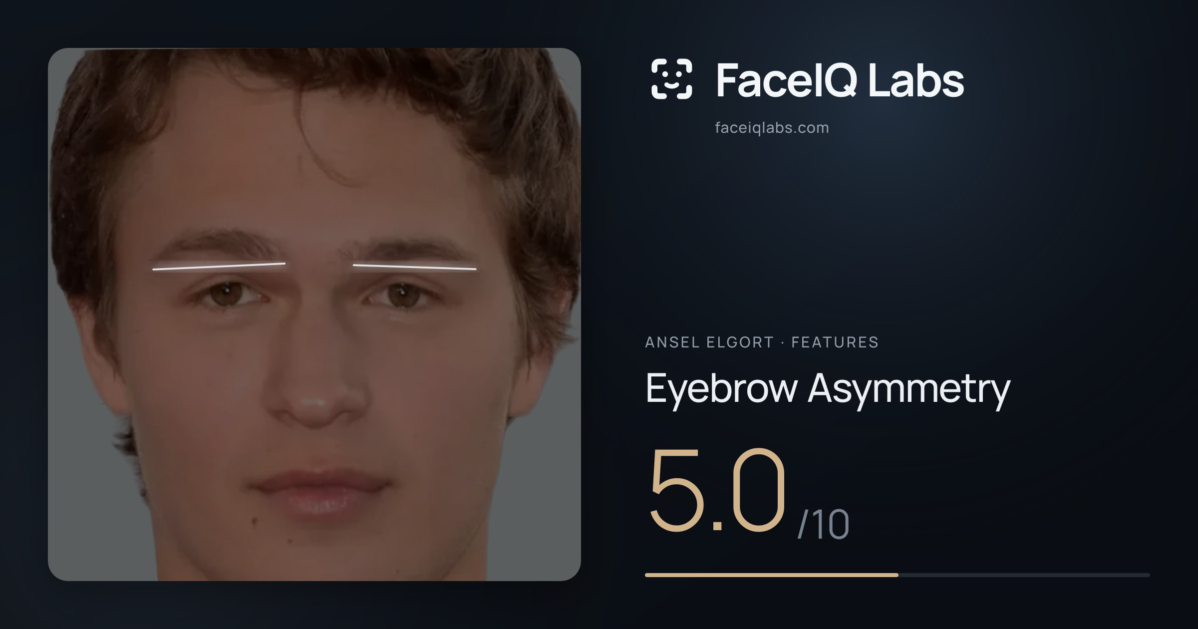 Ansel Elgort Eyebrow Asymmetry: 5.0/10, drawn on the photo