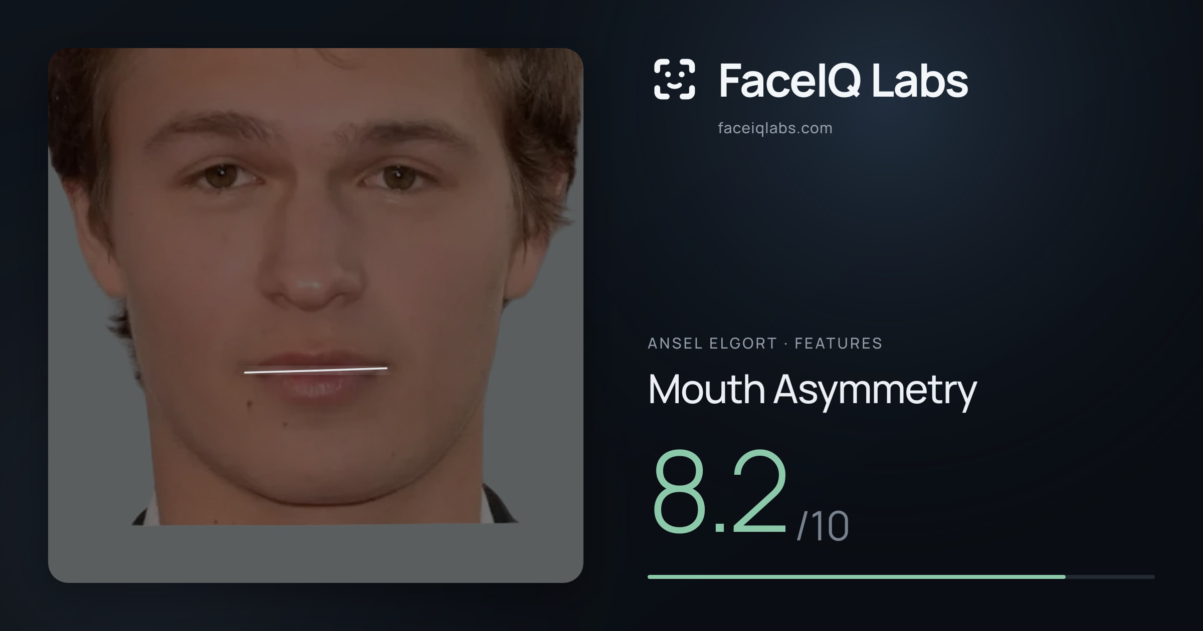 Ansel Elgort Mouth Asymmetry: 8.2/10, drawn on the photo