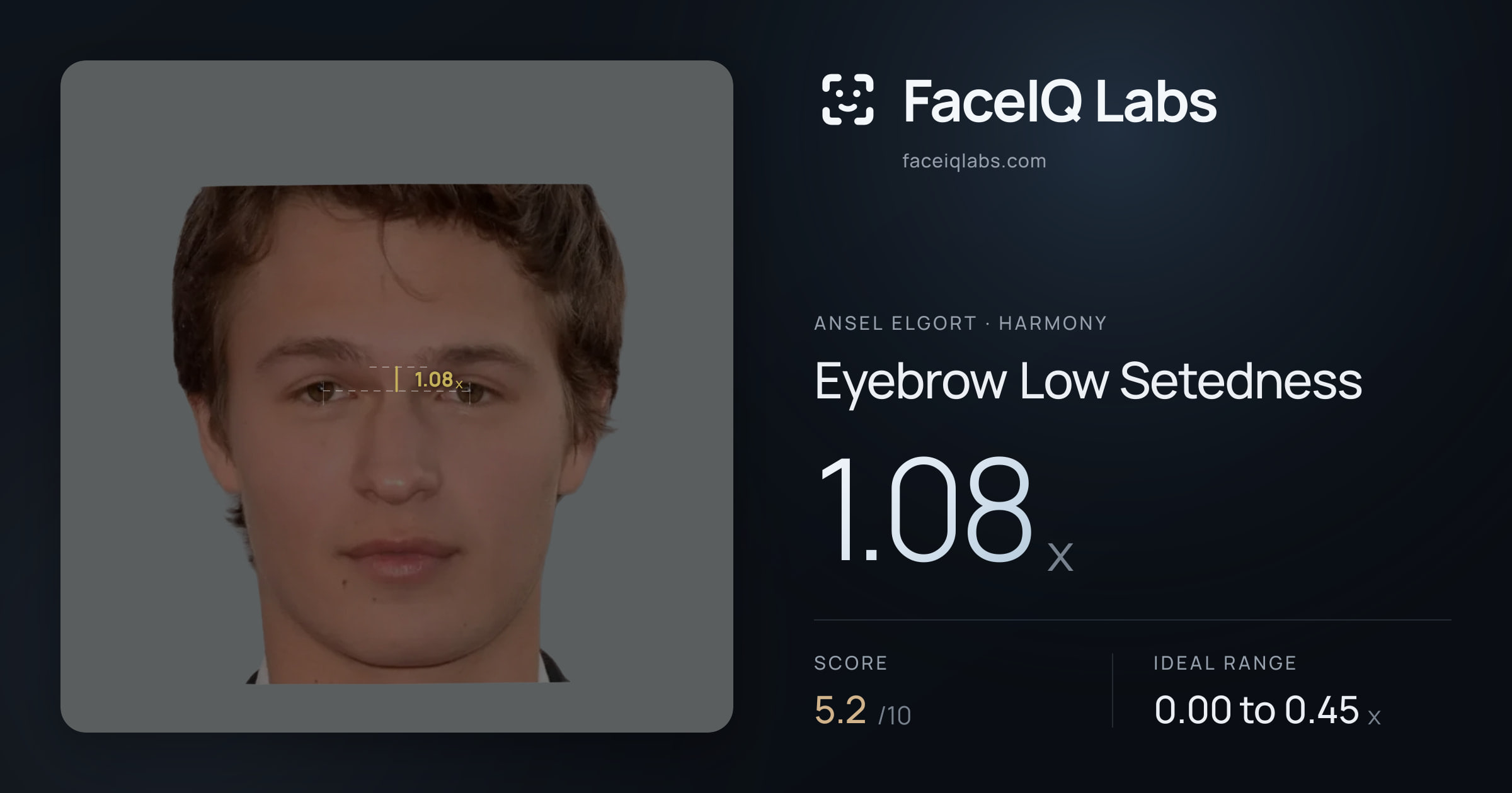 Ansel Elgort Eyebrow Low Setedness: 1.08x, drawn on the photo