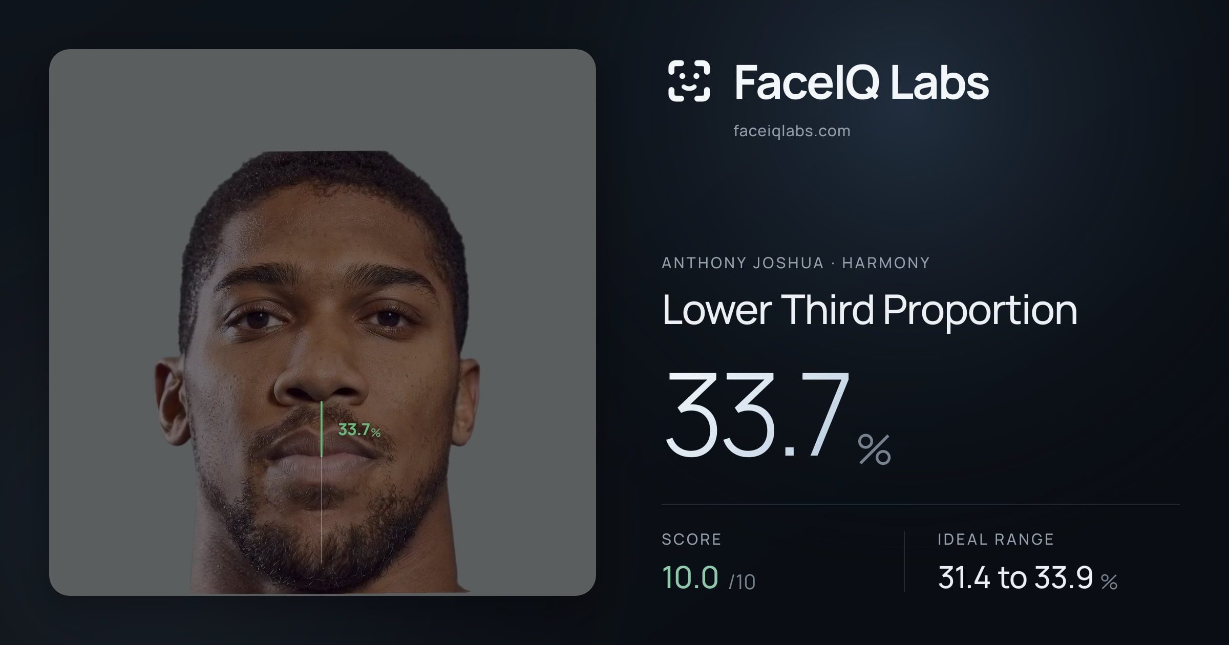 Anthony Joshua Lower Third Proportion: 33.7%, drawn on the photo