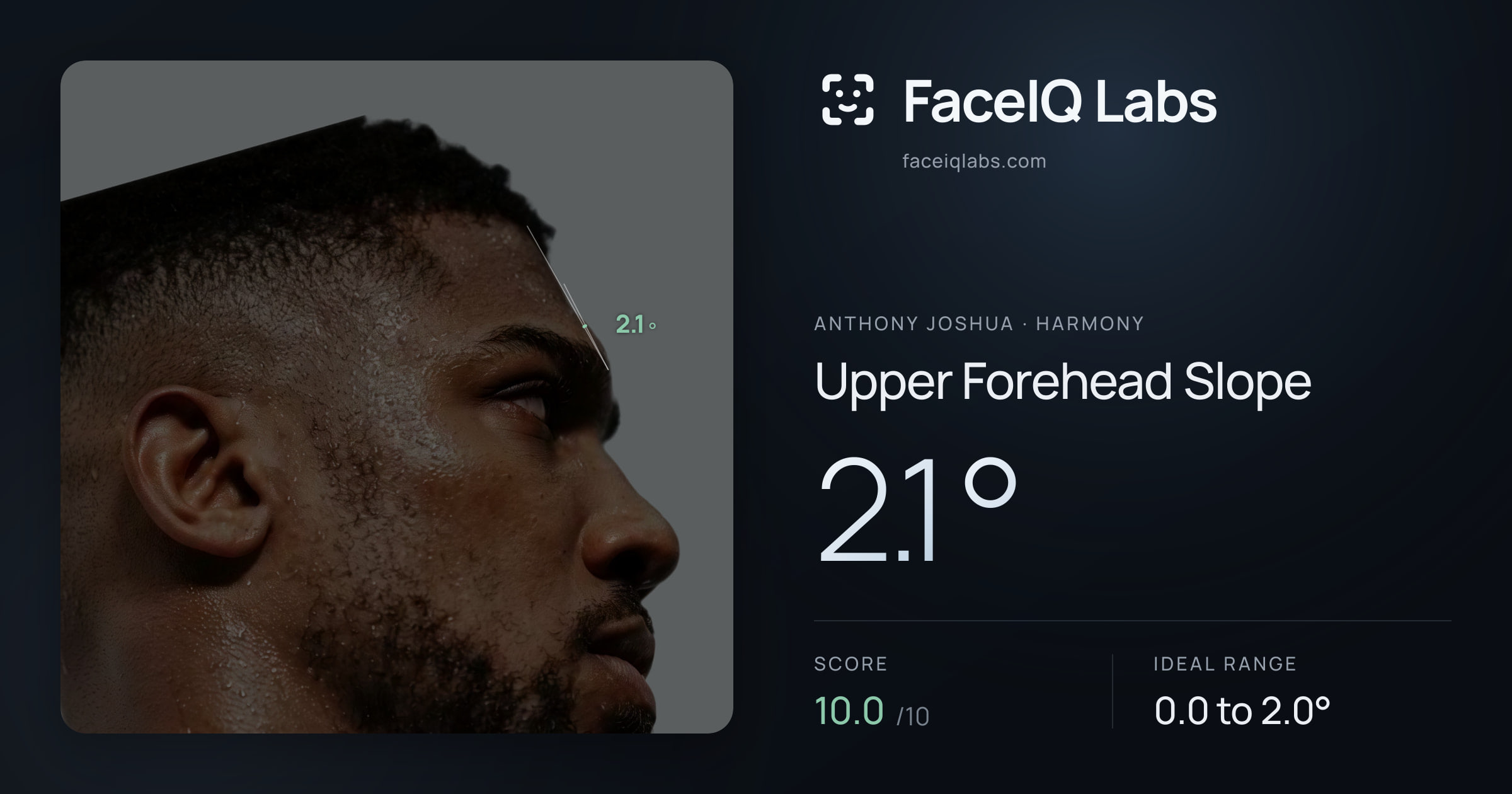 Anthony Joshua Upper Forehead Slope: 2.1°, drawn on the photo