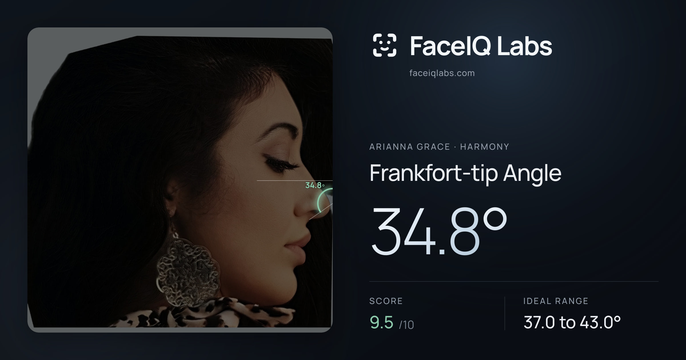 Arianna Grace Frankfort-tip Angle: 34.8°, drawn on the photo