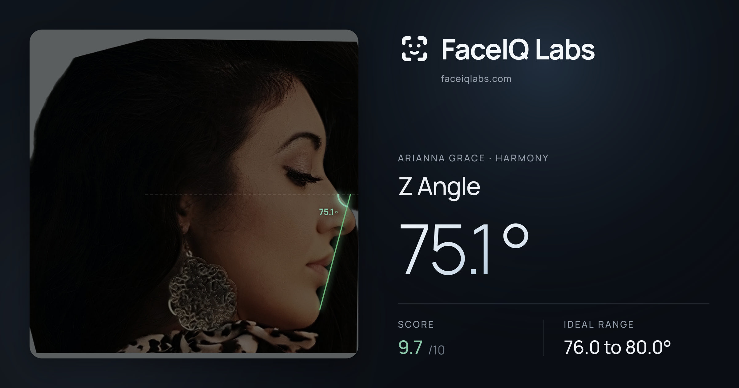 Arianna Grace Z Angle: 75.1°, drawn on the photo