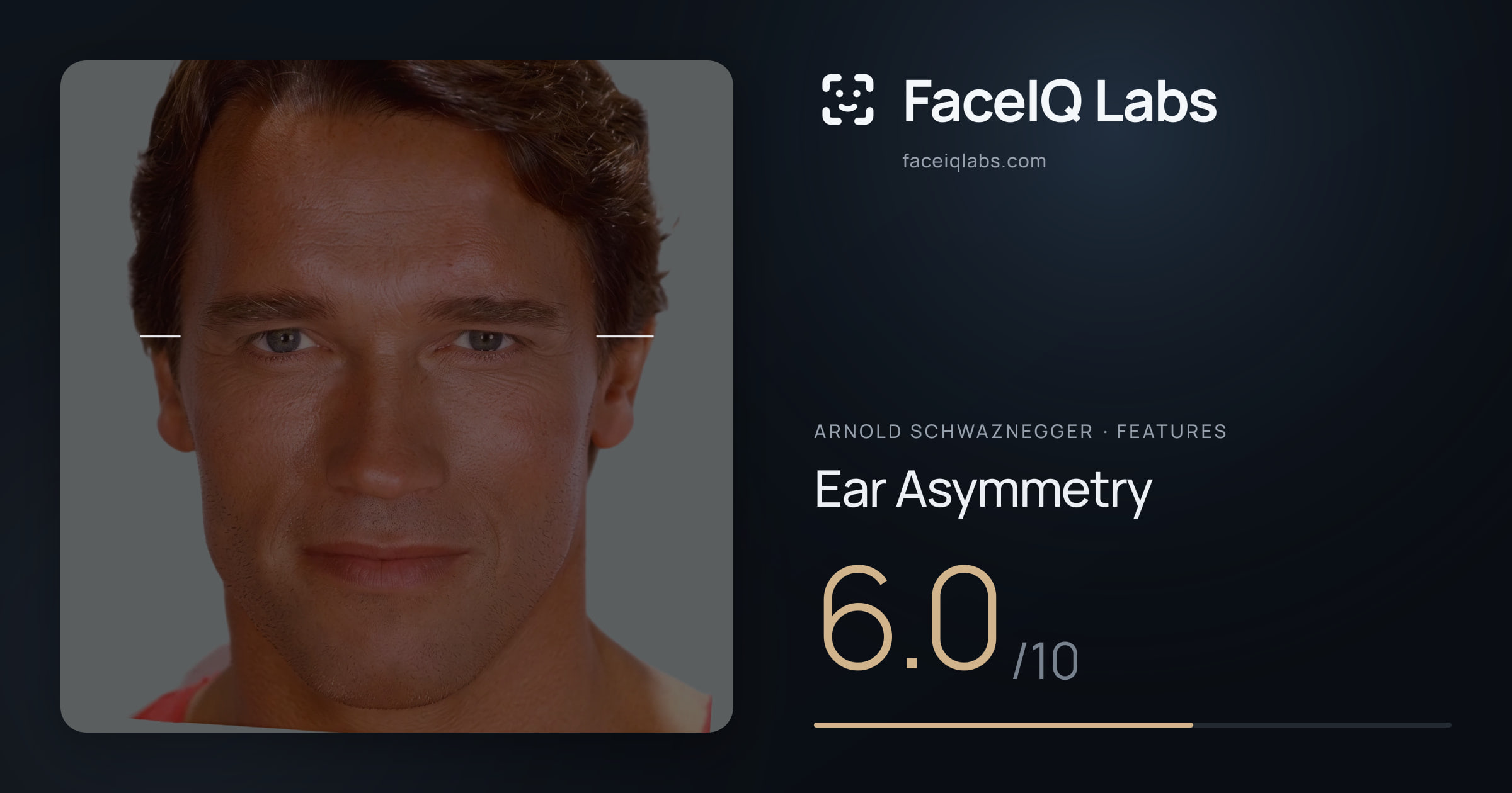 Arnold Schwaznegger Ear Asymmetry: 6.0/10, drawn on the photo
