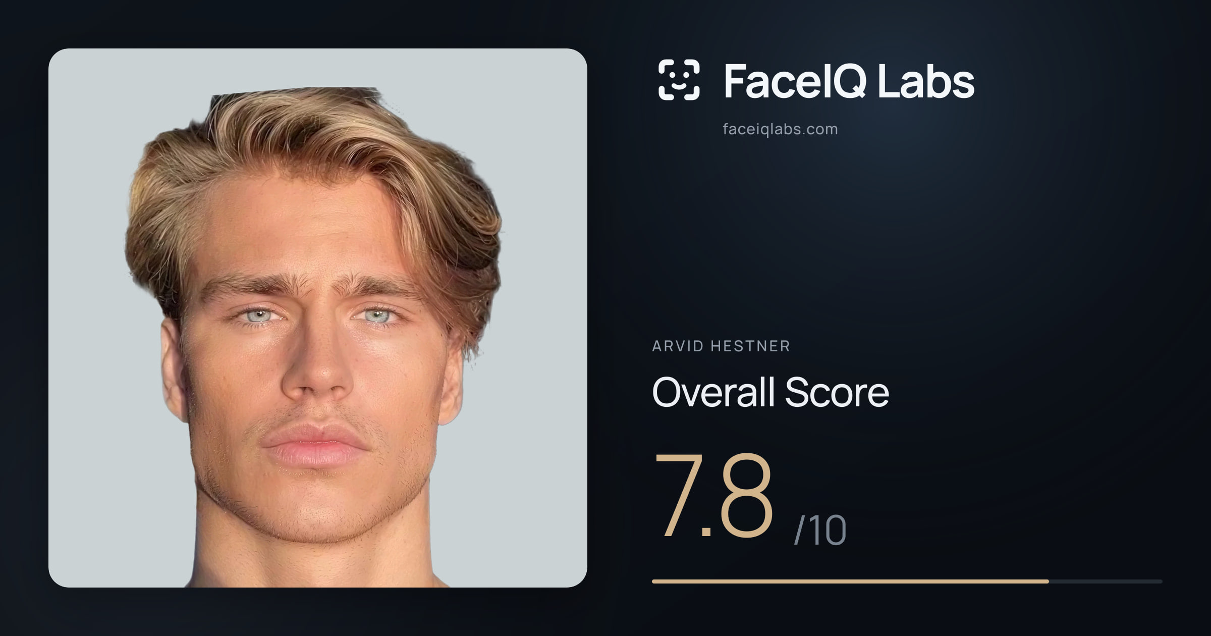 Arvid Hestner face rating: 7.8/10, with each section's score