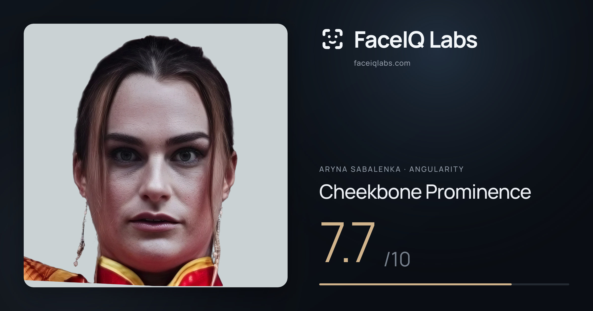 Aryna Sabalenka Cheekbone Prominence: 7.7/10, drawn on the photo