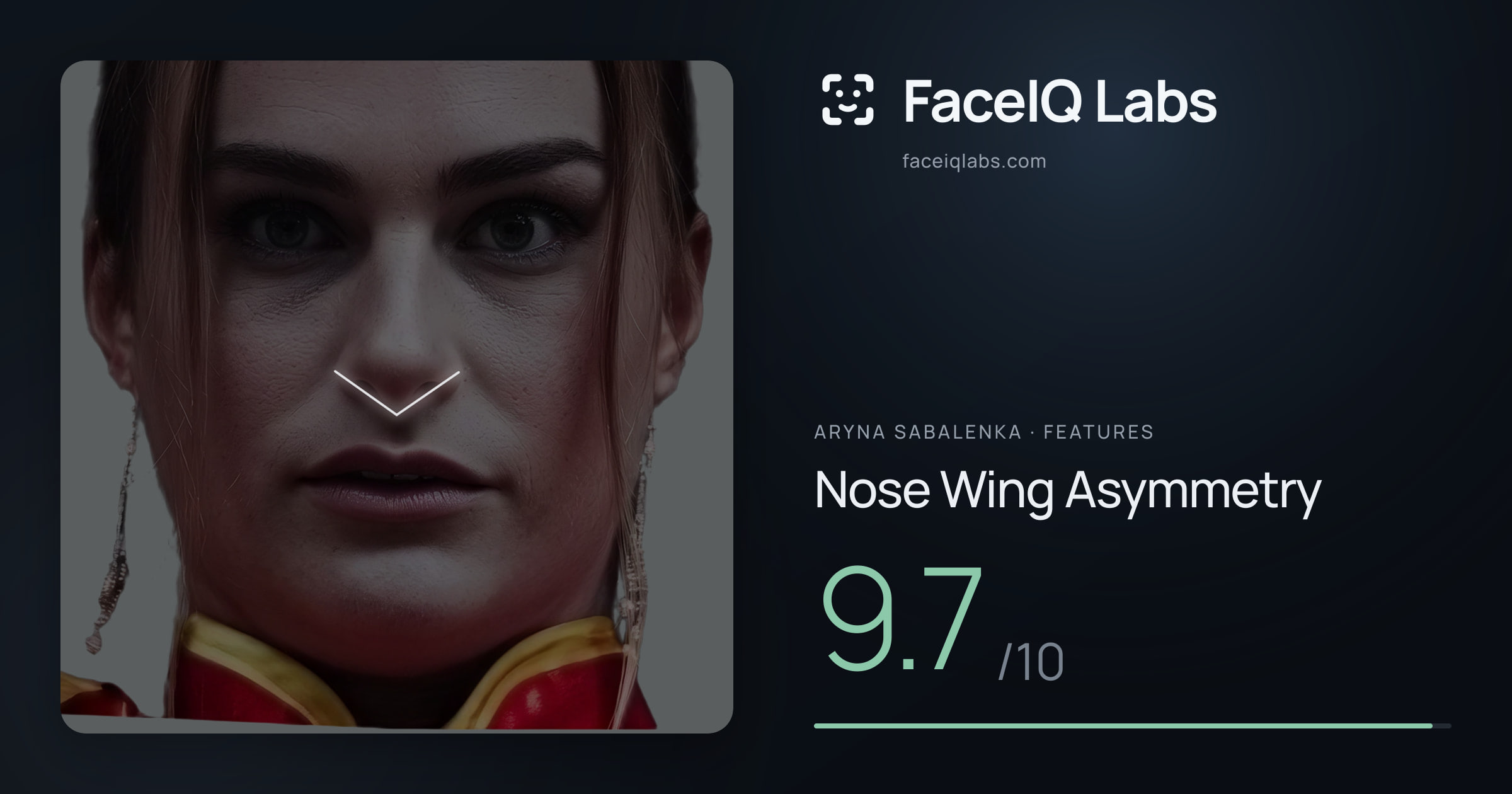 Aryna Sabalenka Nose Wing Asymmetry: 9.7/10, drawn on the photo