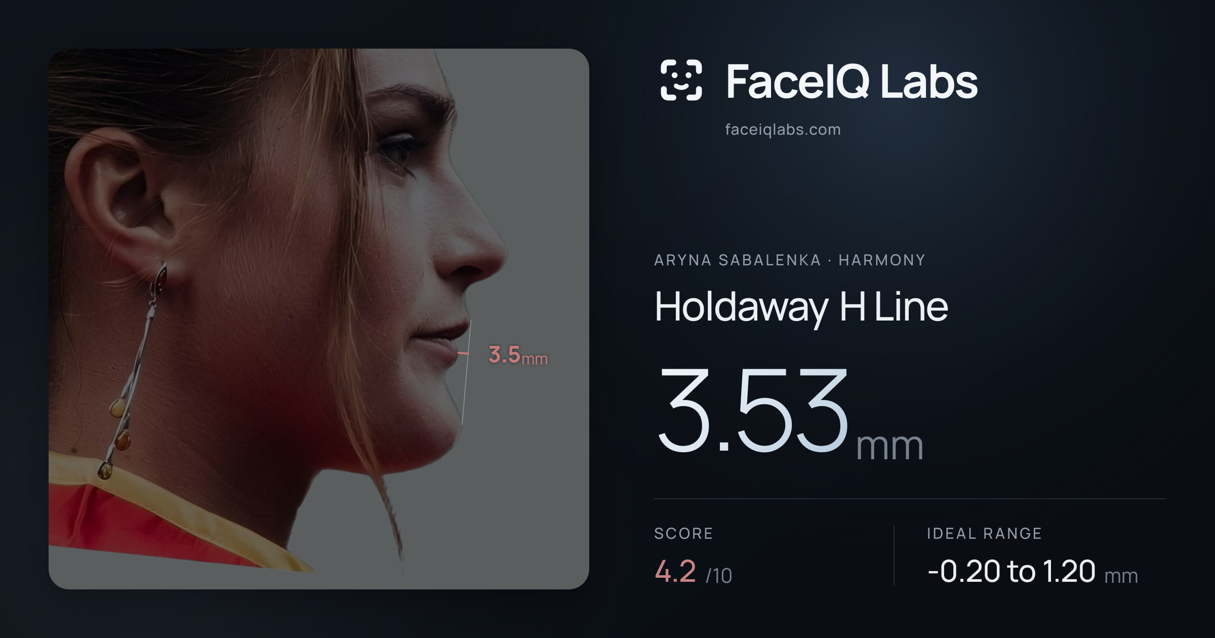 Aryna Sabalenka Holdaway H Line: 3.53mm, drawn on the photo