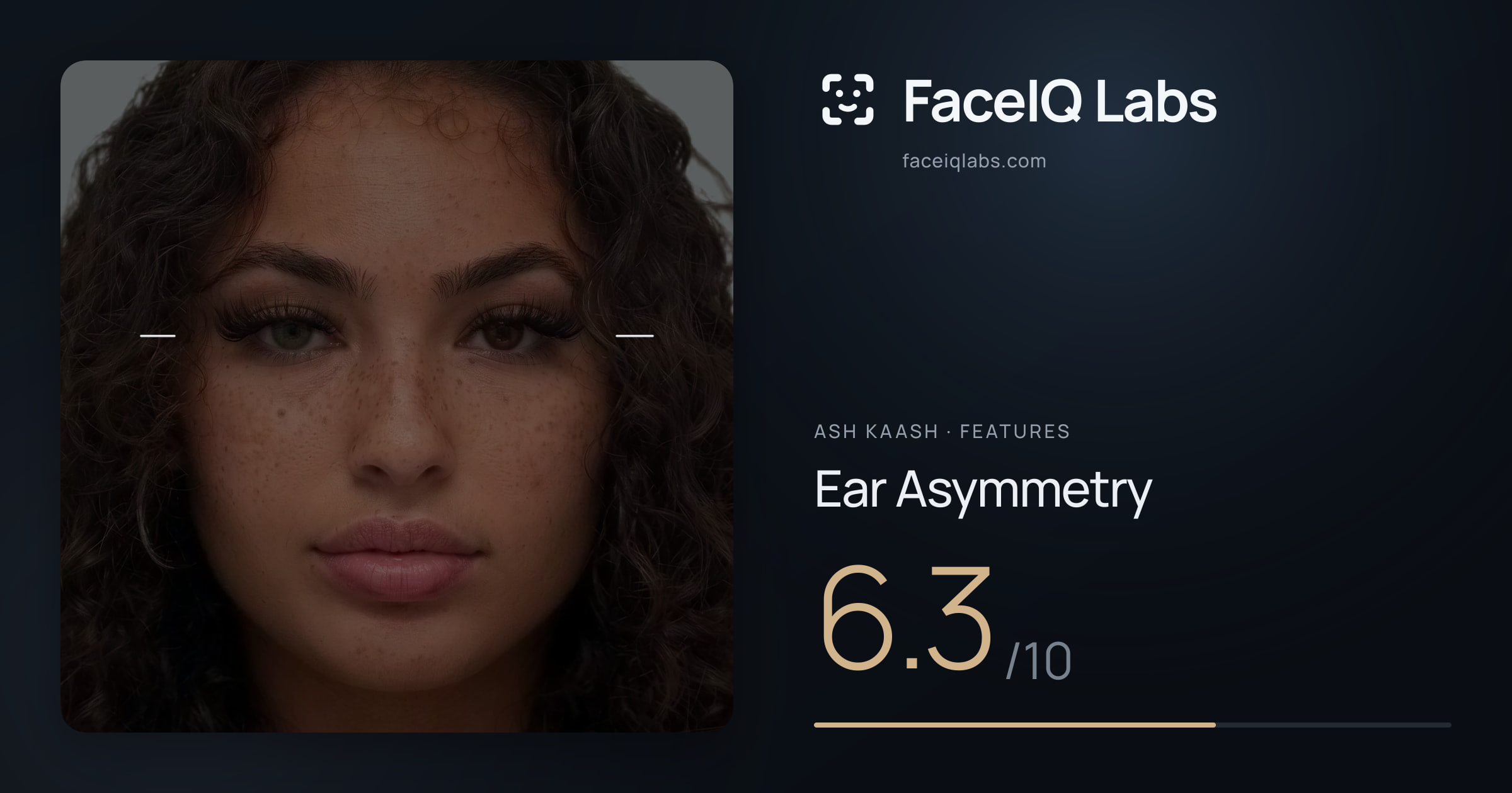 Ash Kaash Ear Asymmetry: 6.3/10, drawn on the photo