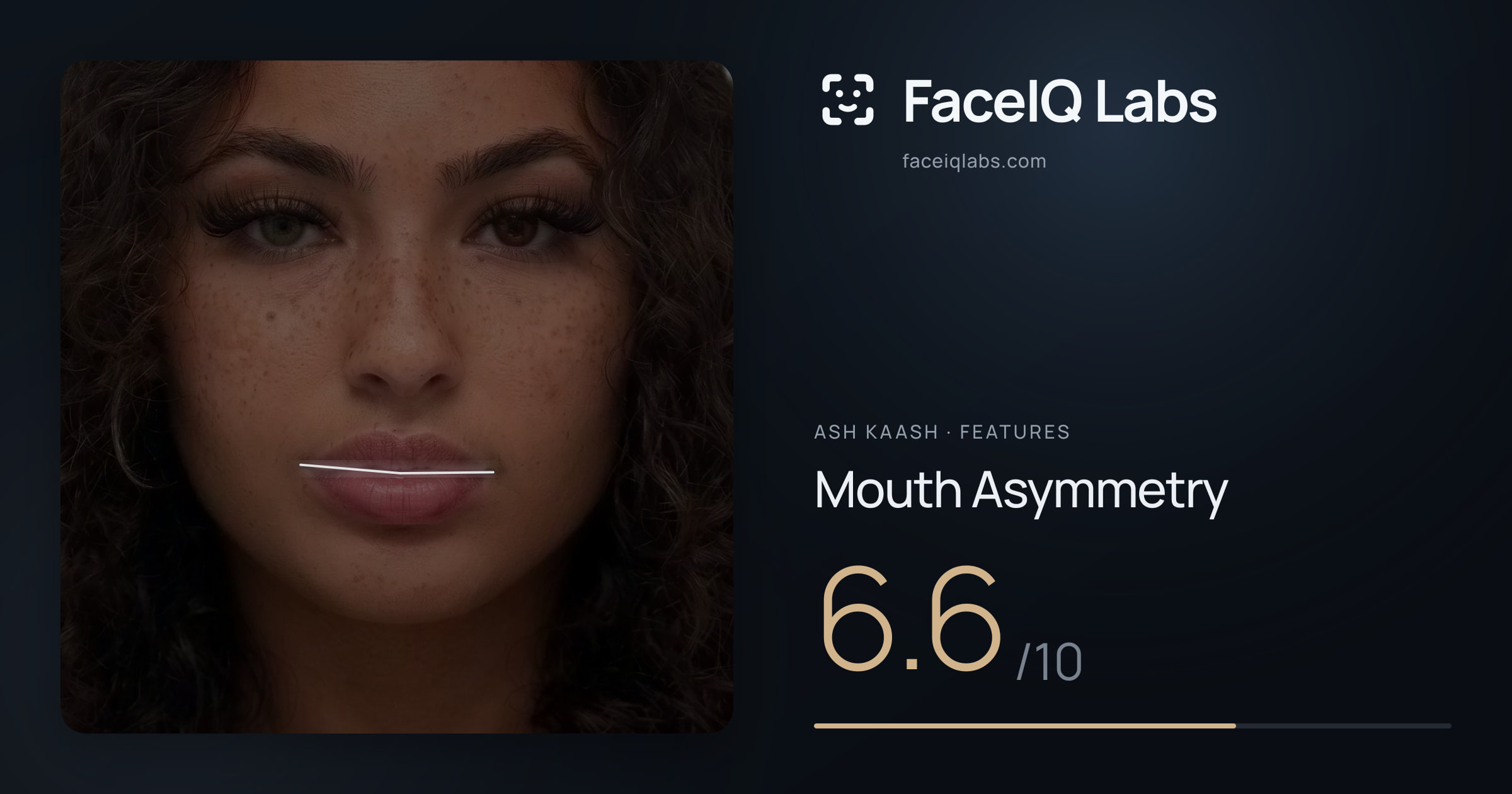 Ash Kaash Mouth Asymmetry: 6.6/10, drawn on the photo