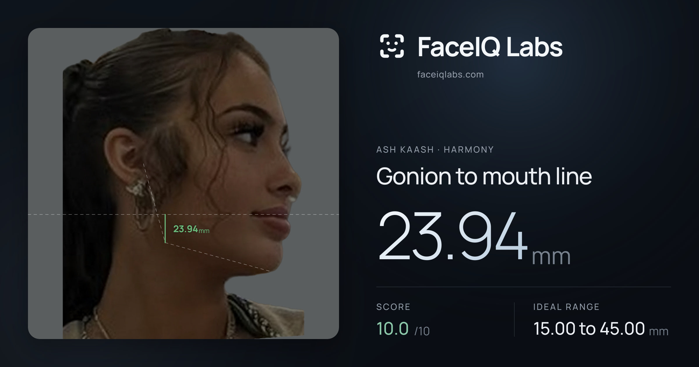 Ash Kaash Gonion to mouth line: 23.94mm, drawn on the photo