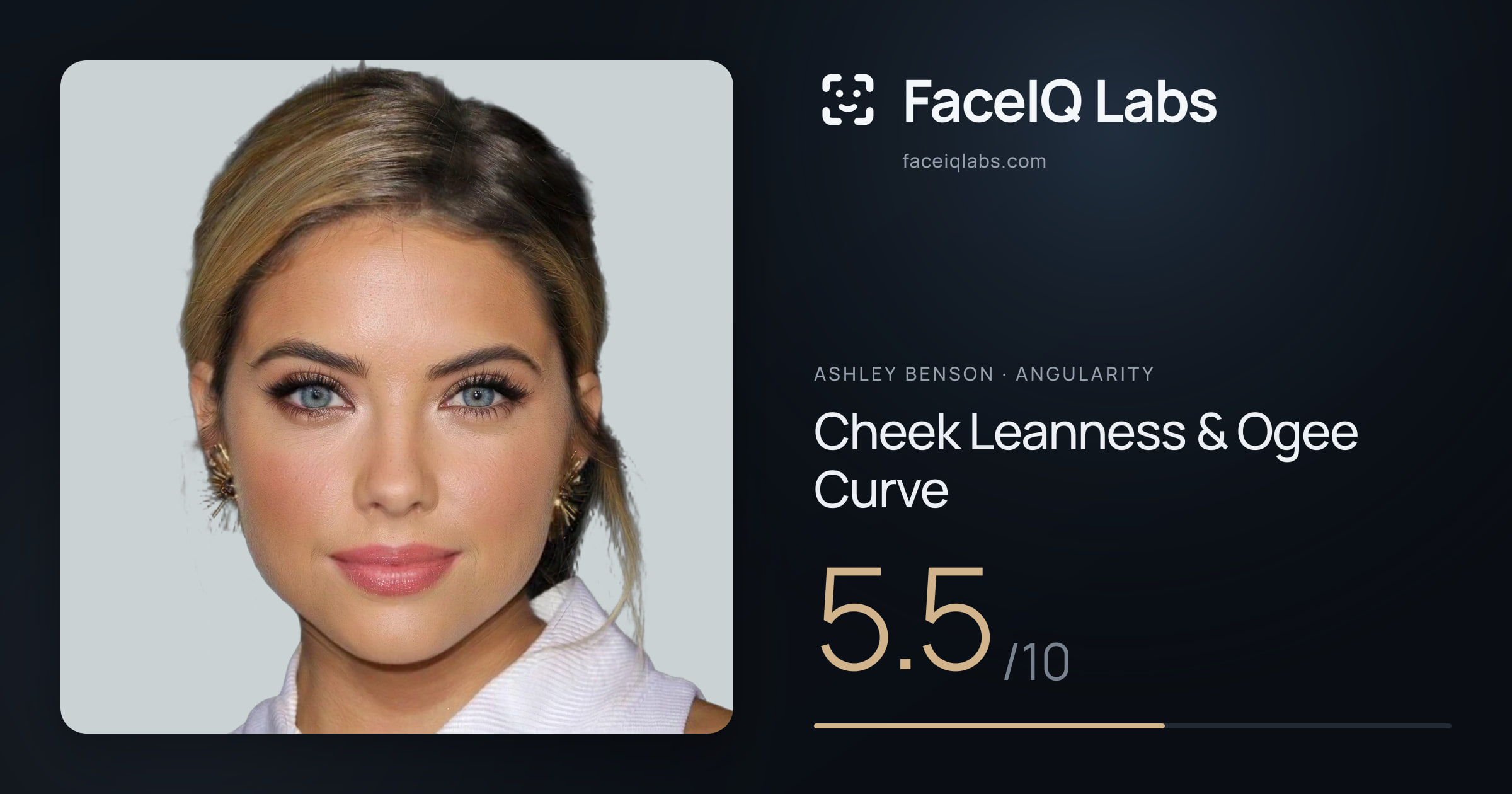 Ashley Benson Cheek Leanness & Ogee Curve: 5.5/10, drawn on the photo