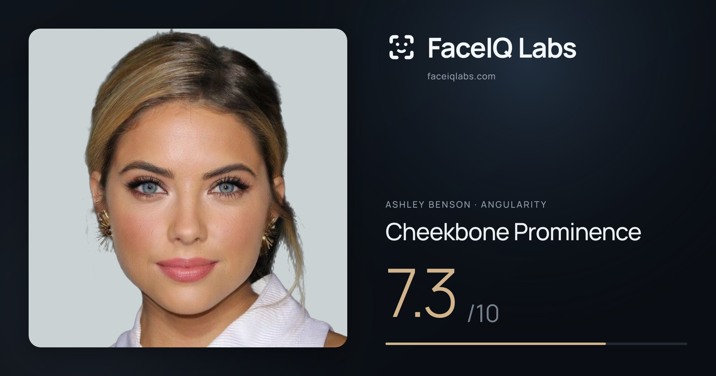 Ashley Benson Cheekbone Prominence: 7.3/10, drawn on the photo