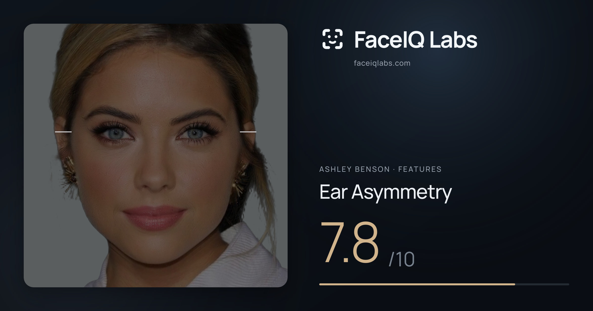 Ashley Benson Ear Asymmetry: 7.8/10, drawn on the photo