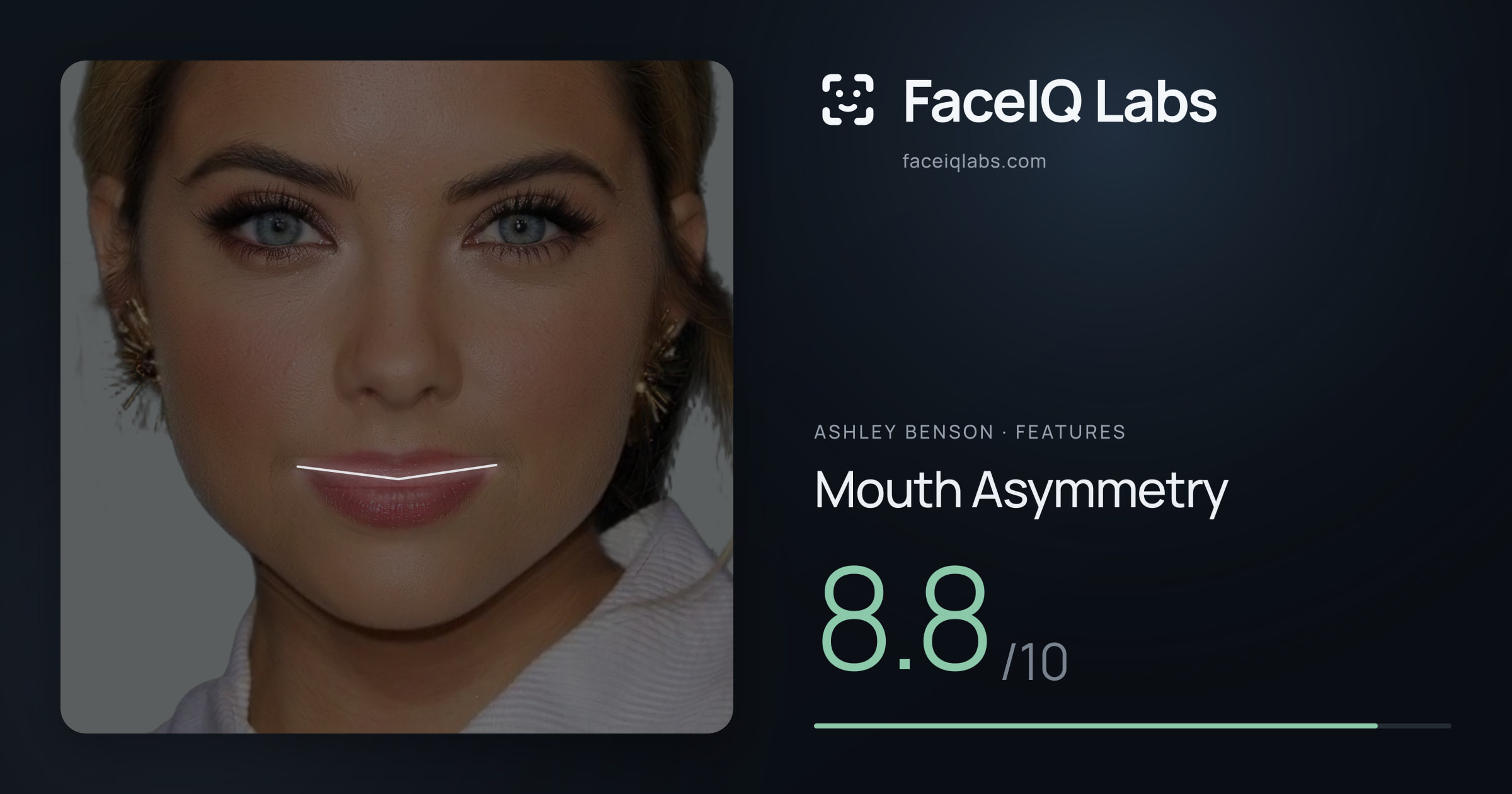 Ashley Benson Mouth Asymmetry: 8.8/10, drawn on the photo