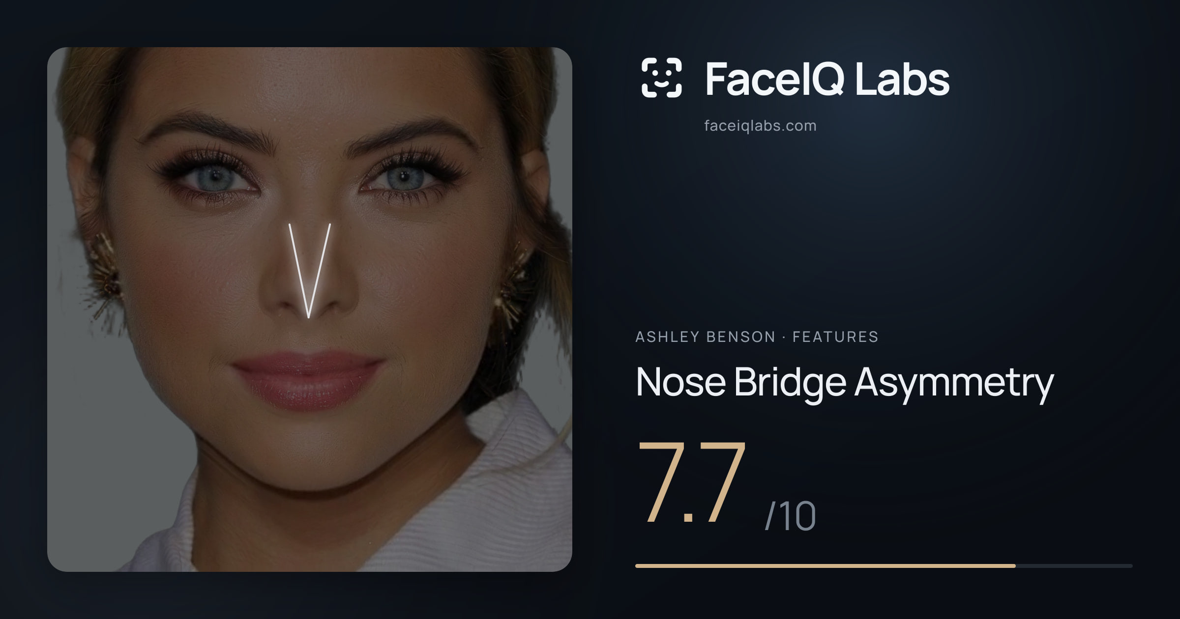 Ashley Benson Nose Bridge Asymmetry: 7.7/10, drawn on the photo