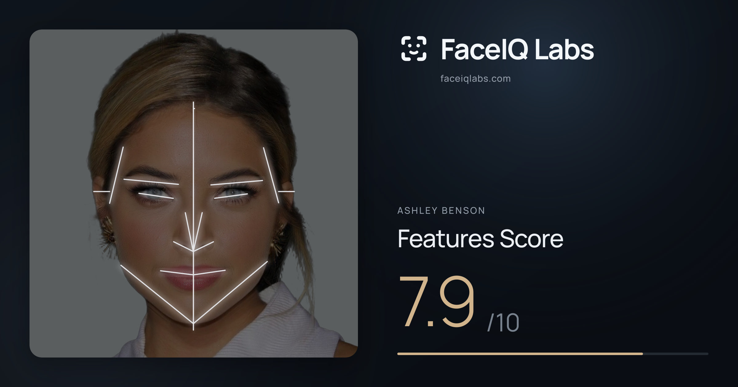Ashley Benson Features: 7.9/10, with each assessment drawn on the photo