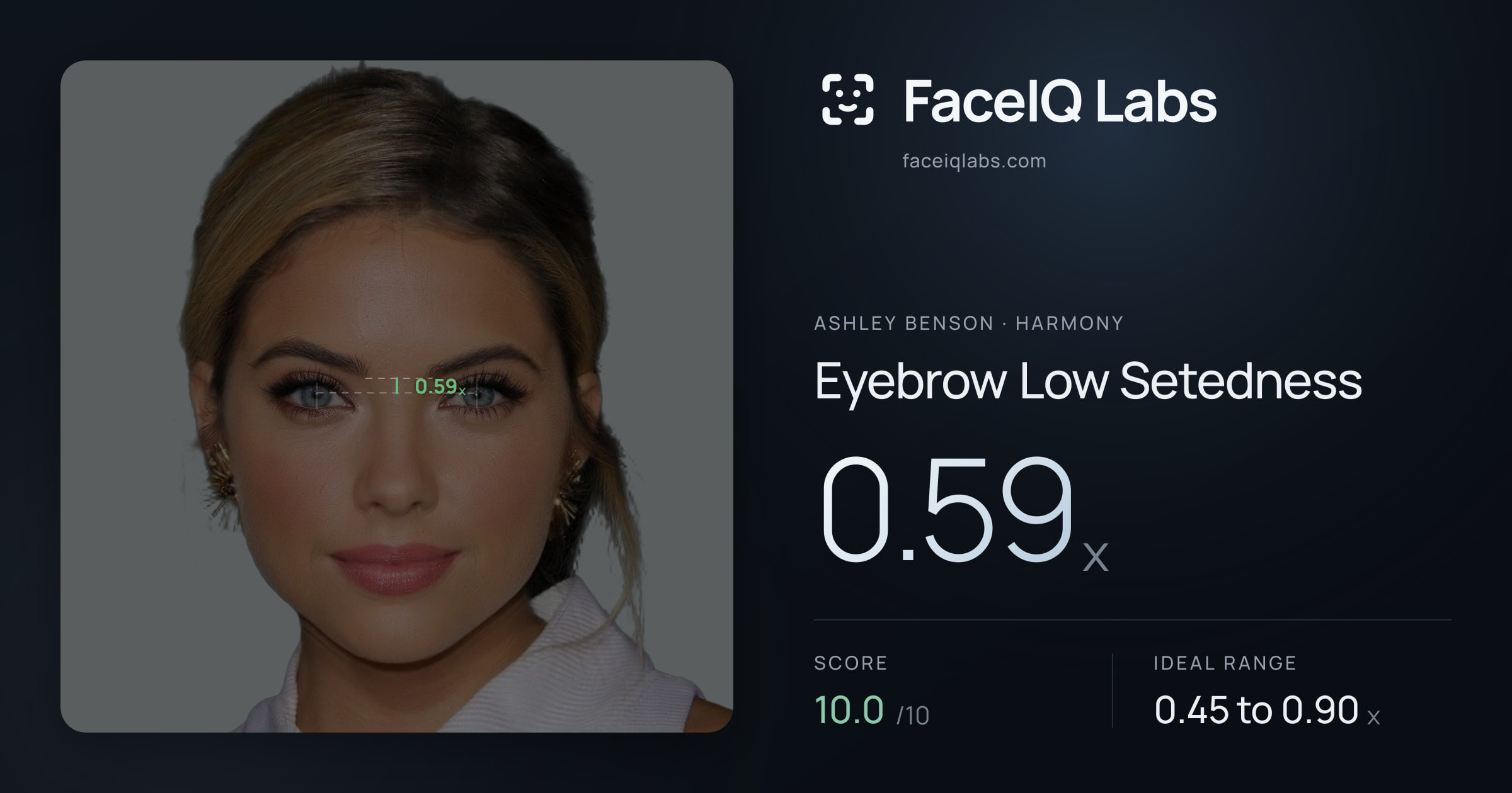 Ashley Benson Eyebrow Low Setedness: 0.59x, drawn on the photo