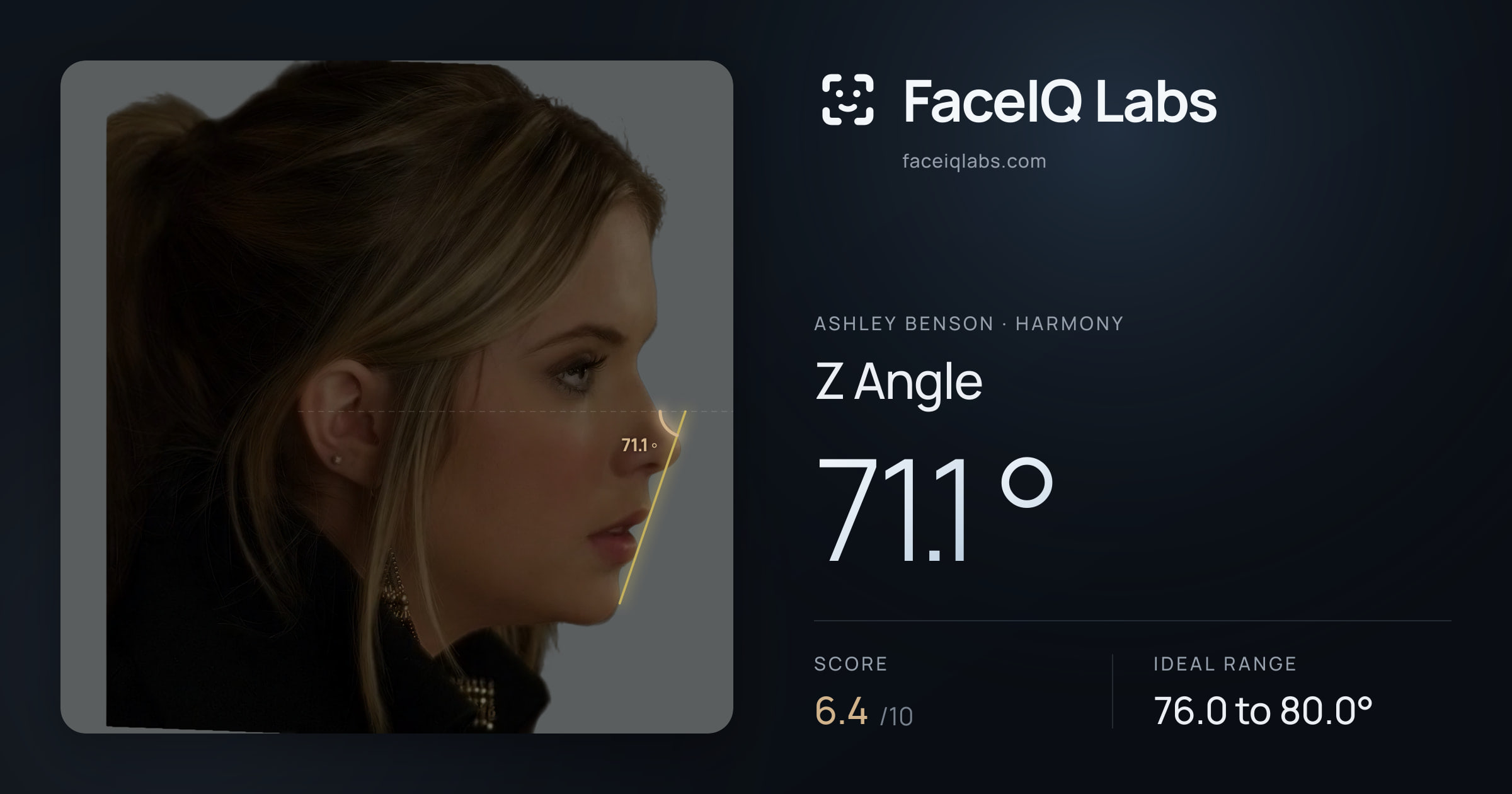 Ashley Benson Z Angle: 71.1°, drawn on the photo