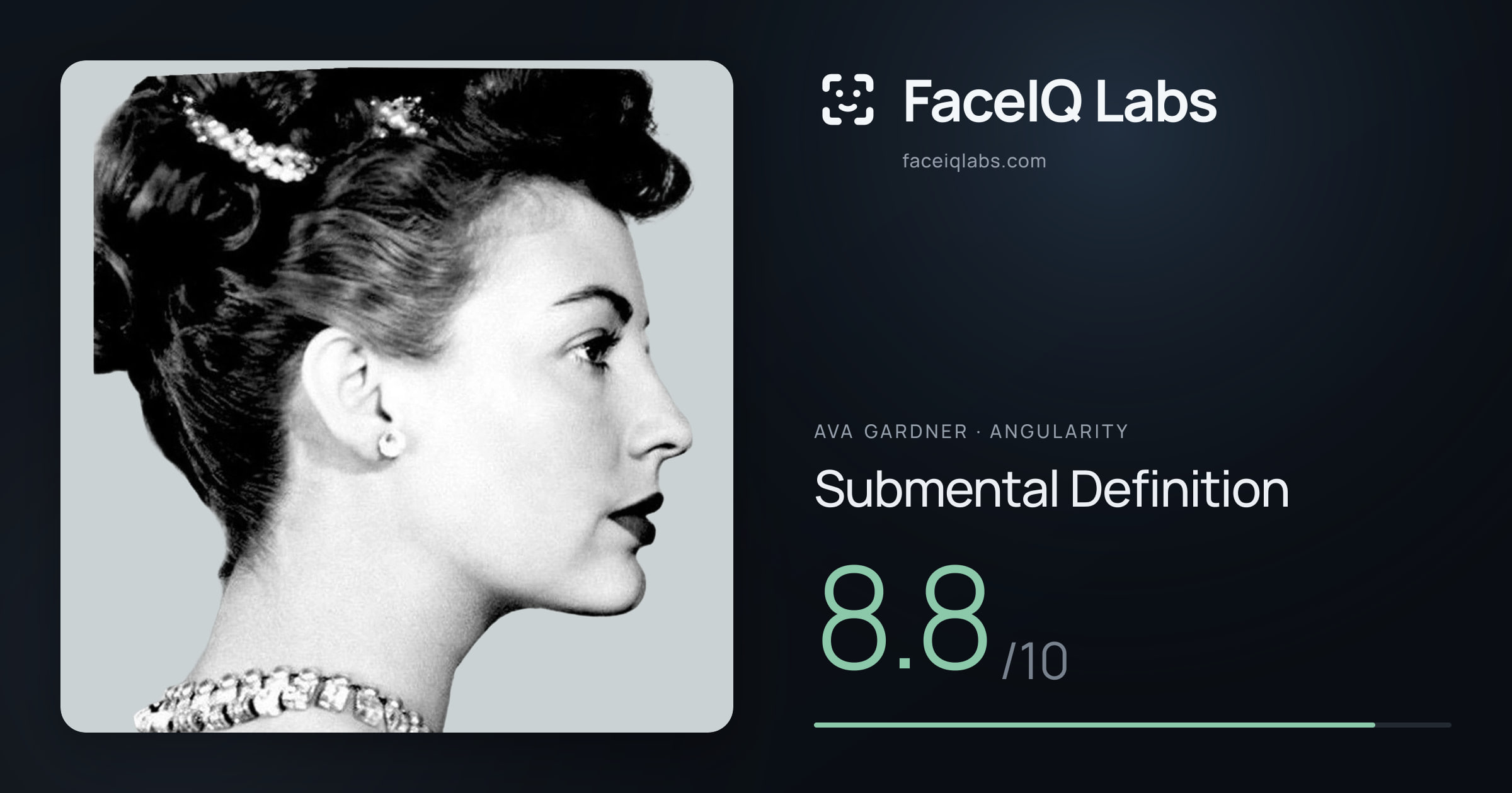 Ava Gardner Submental Definition: 8.8/10, drawn on the photo