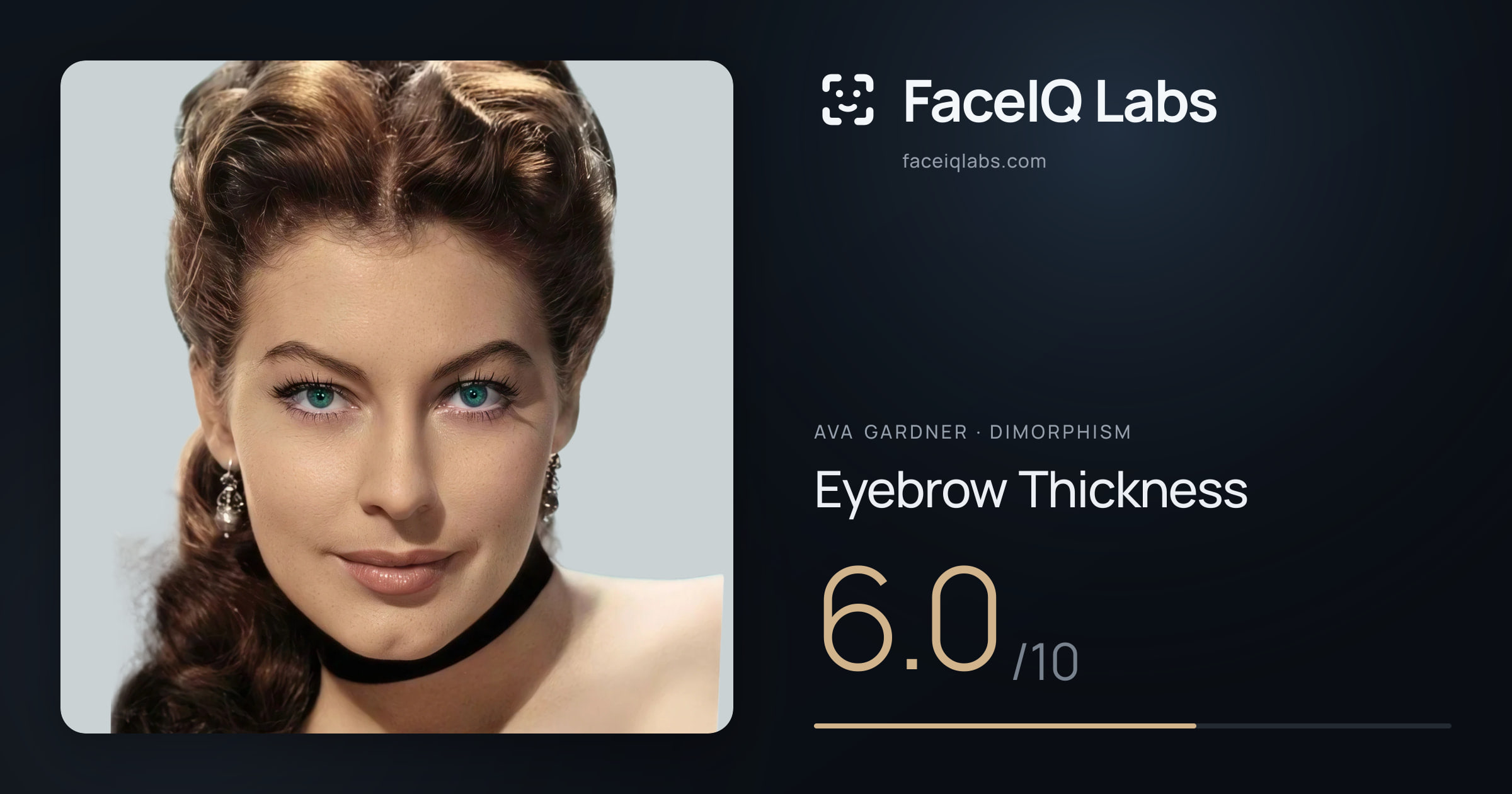 Ava Gardner Eyebrow Thickness: 6.0/10, drawn on the photo