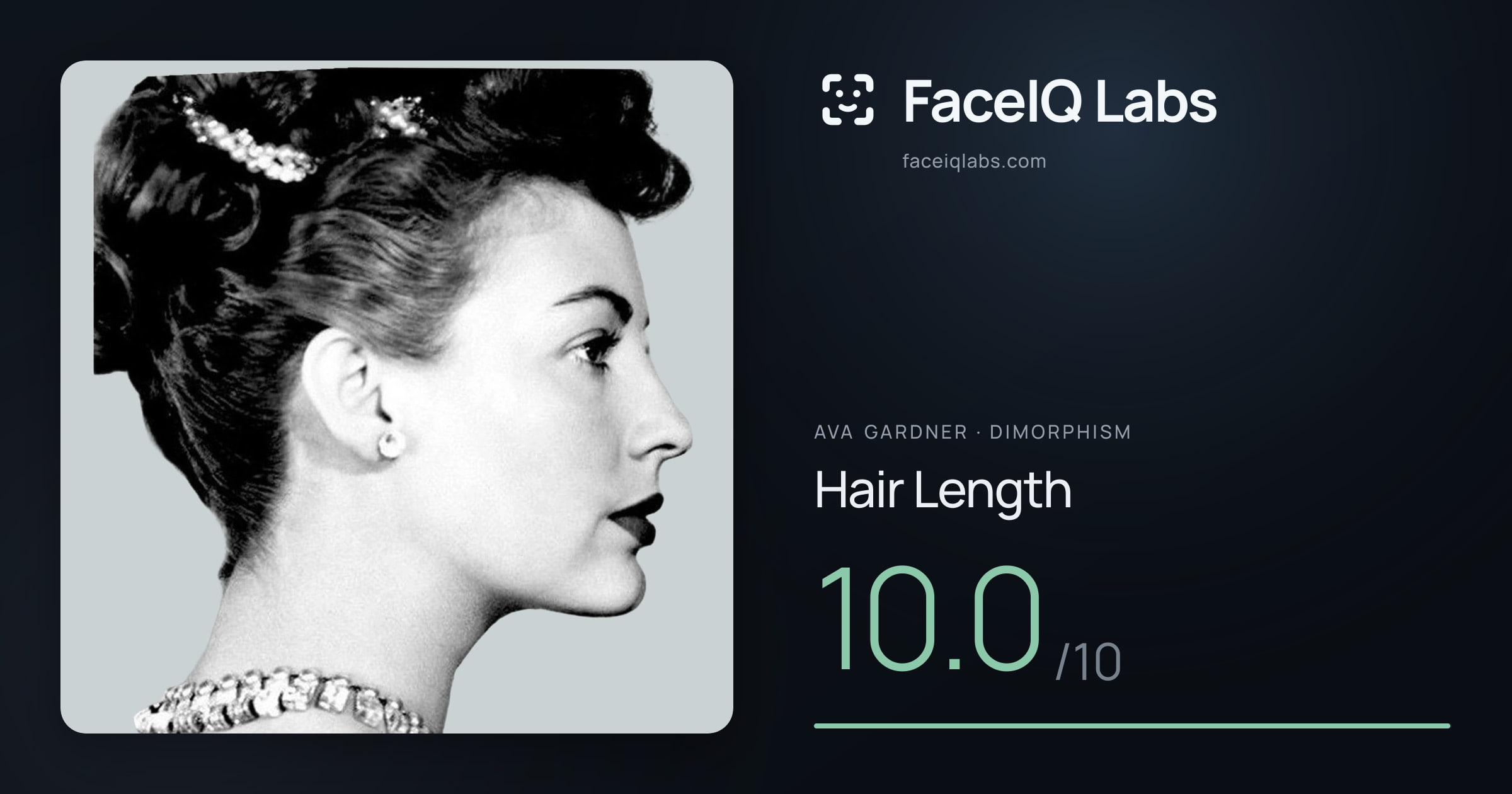 Ava Gardner Hair Length: 10.0/10, drawn on the photo