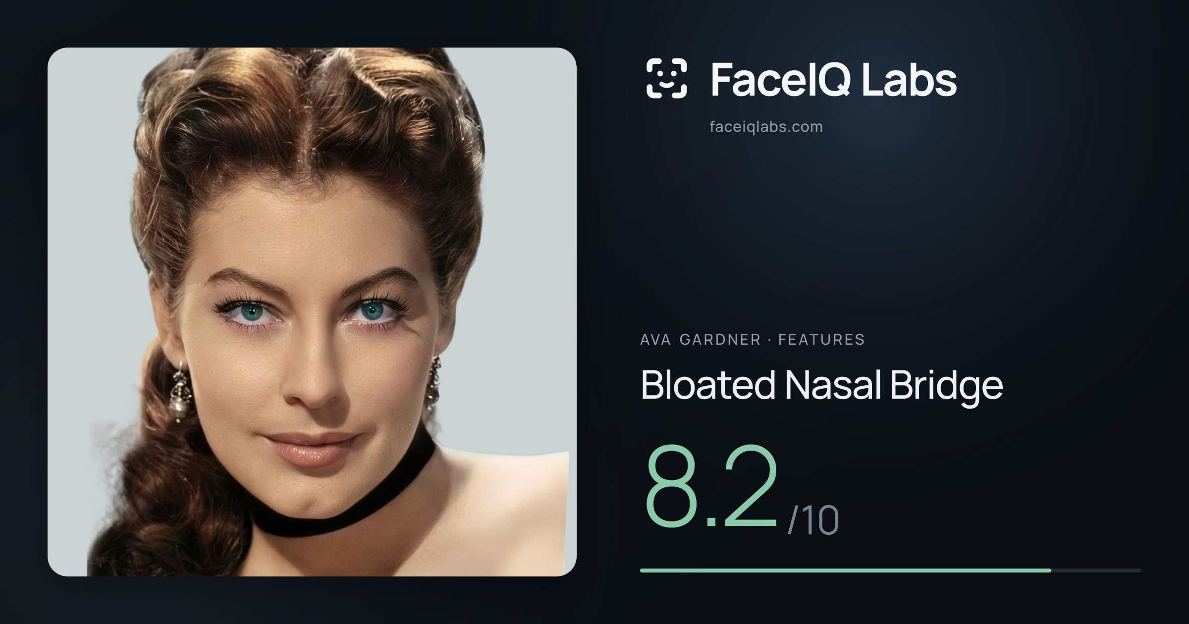 Ava Gardner Bloated Nasal Bridge: 8.2/10, drawn on the photo