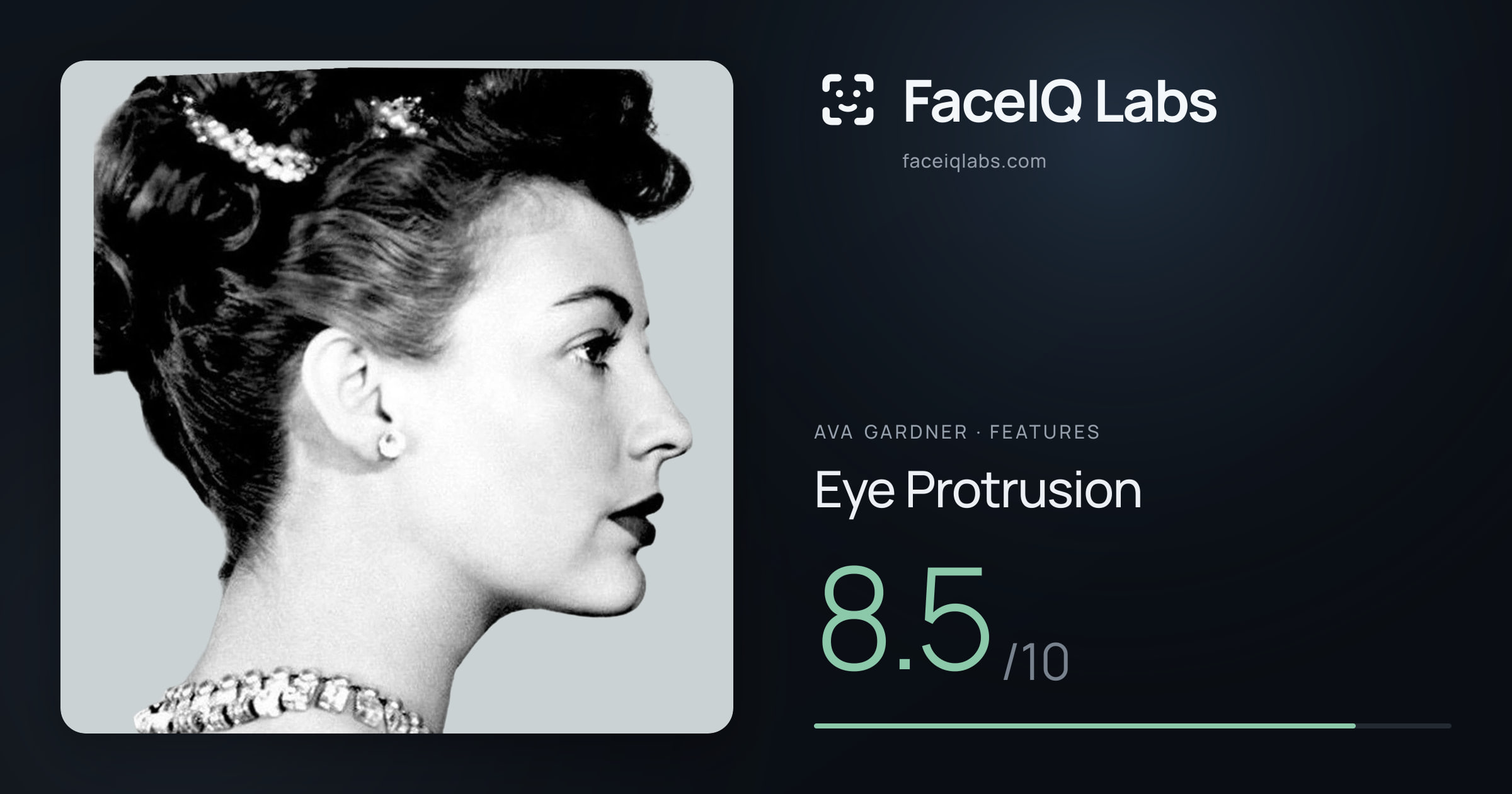 Ava Gardner Eye Protrusion: 8.5/10, drawn on the photo