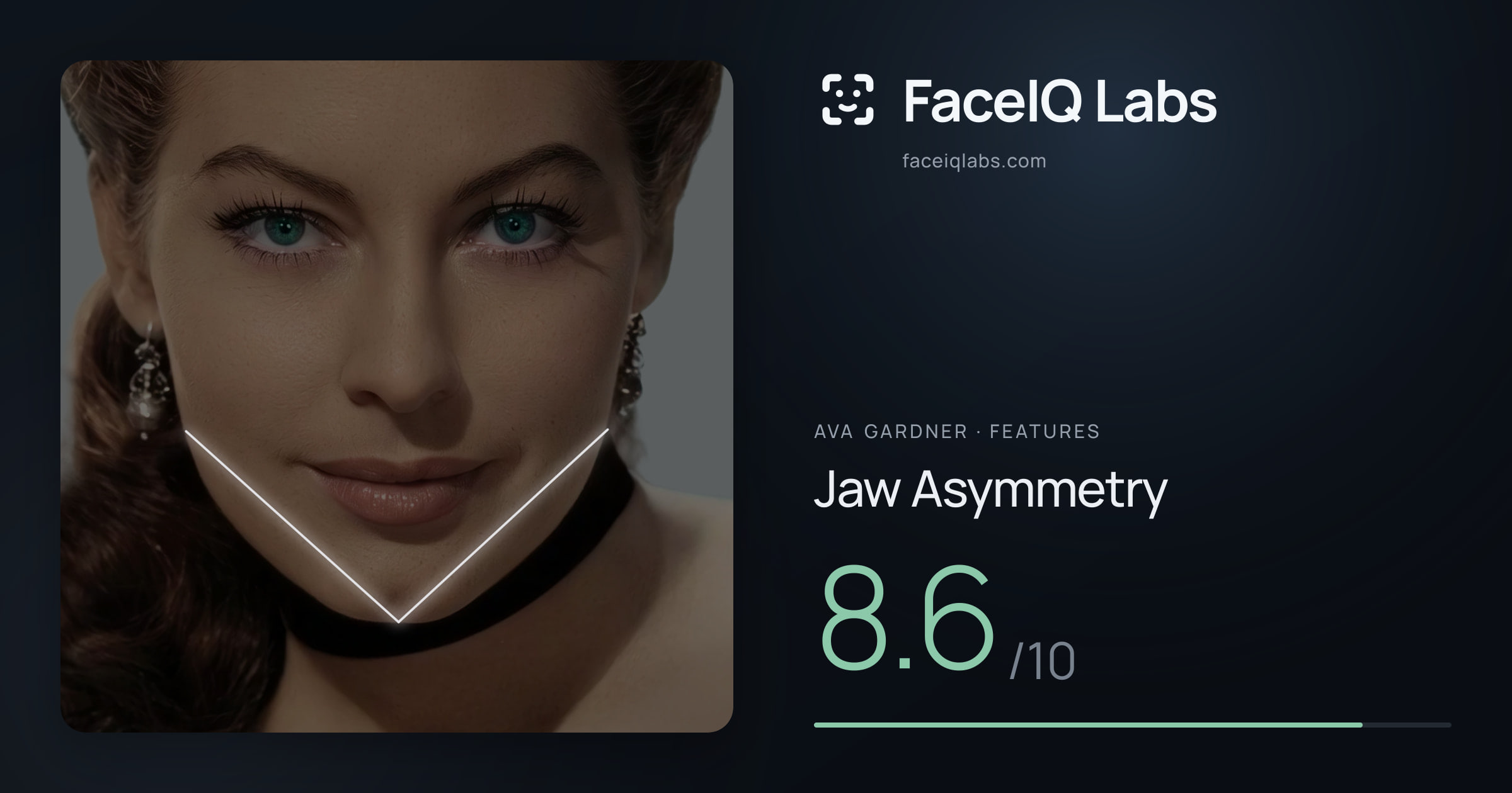 Ava Gardner Jaw Asymmetry: 8.6/10, drawn on the photo