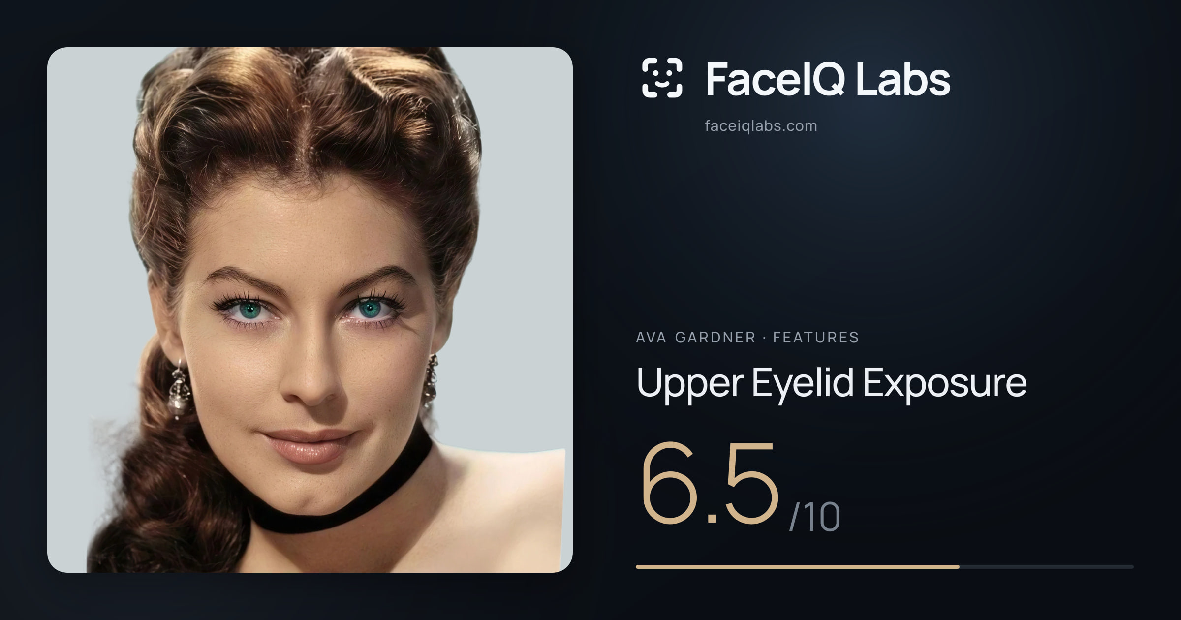 Ava Gardner Upper Eyelid Exposure: 6.5/10, drawn on the photo