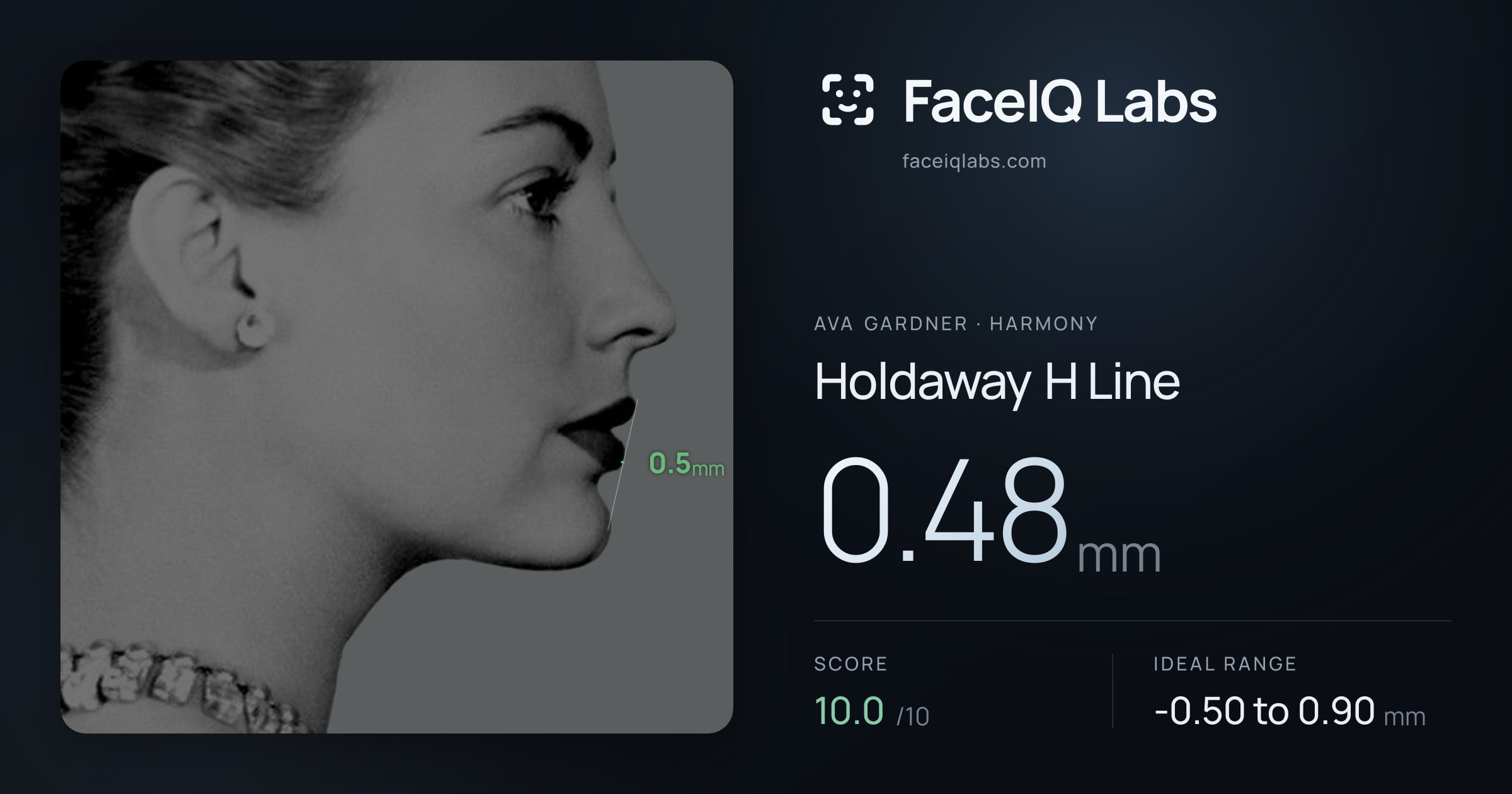 Ava Gardner Holdaway H Line: 0.48mm, drawn on the photo