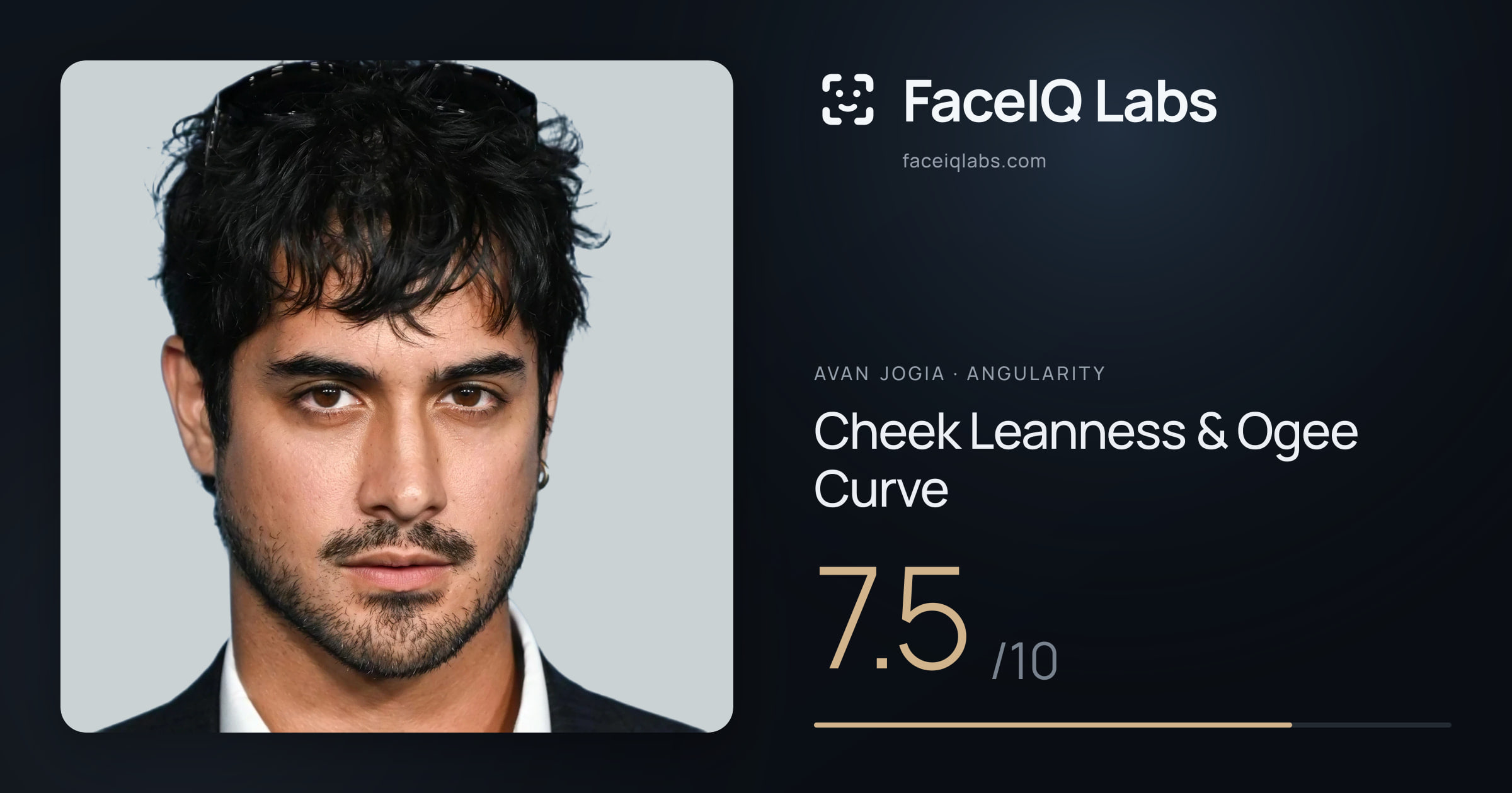 Avan Jogia Cheek Leanness & Ogee Curve: 7.5/10, drawn on the photo