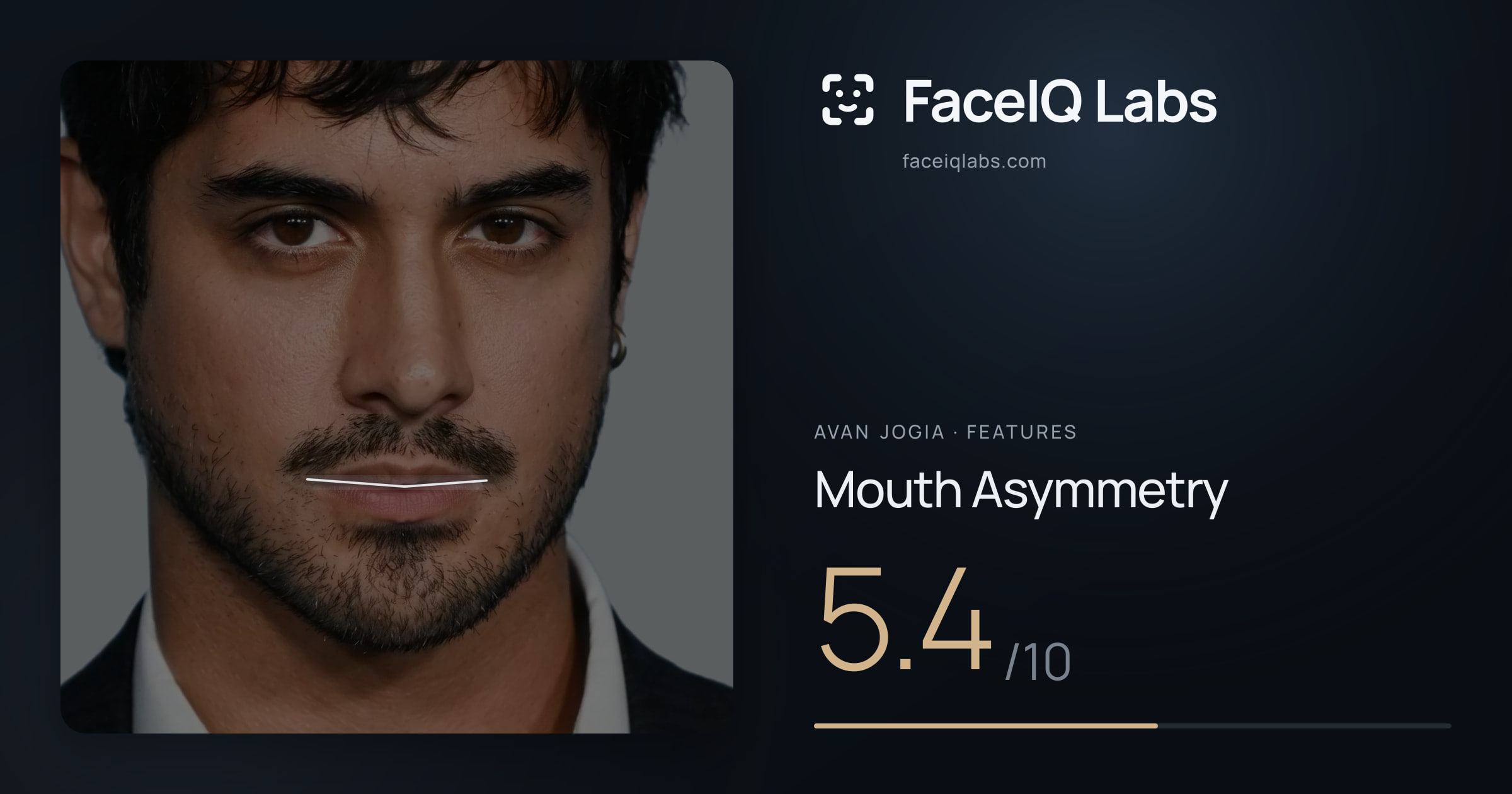 Avan Jogia Mouth Asymmetry: 5.4/10, drawn on the photo