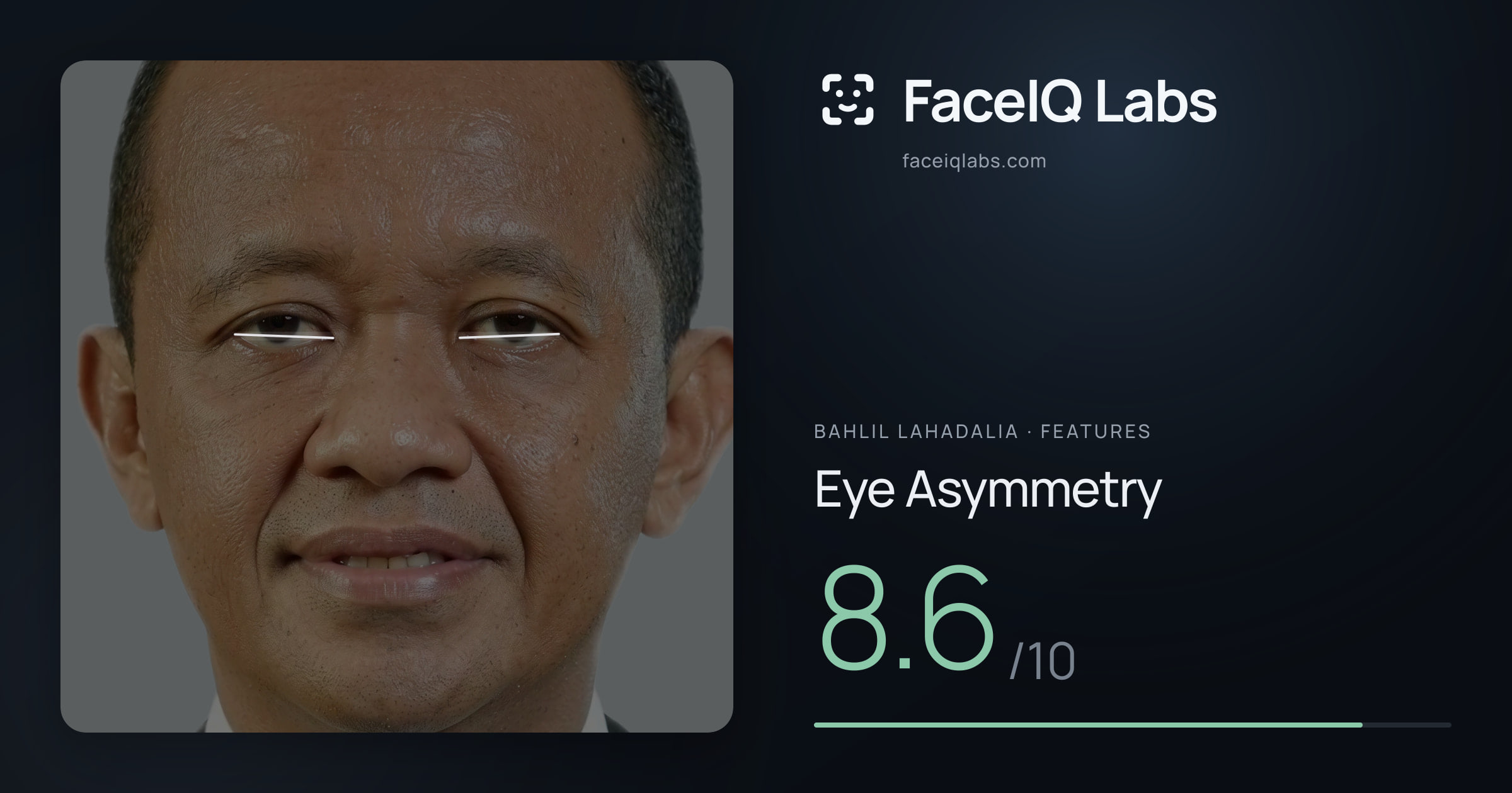 Bahlil Lahadalia Eye Asymmetry: 8.6/10, drawn on the photo