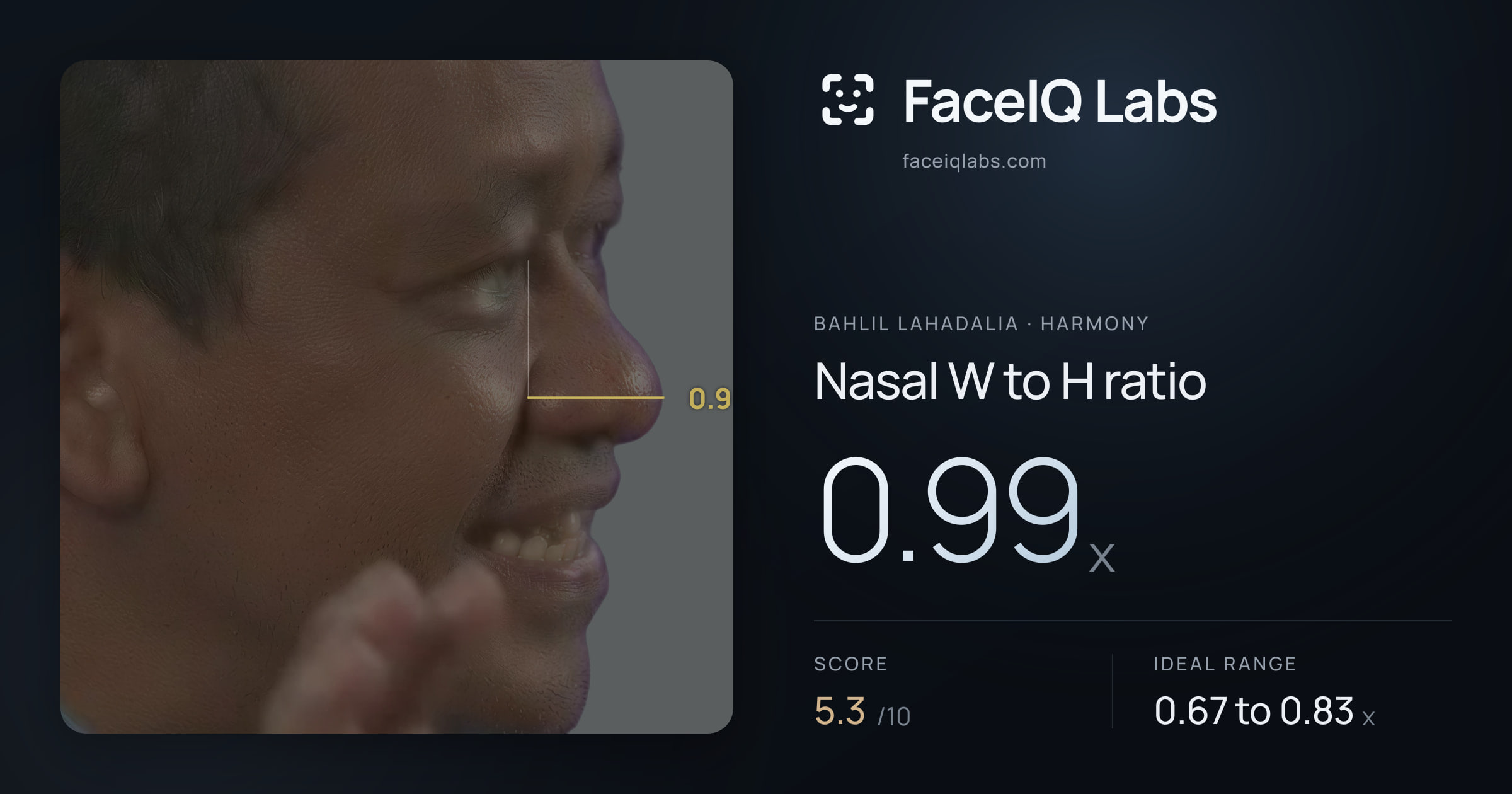 Bahlil Lahadalia Nasal W to H ratio: 0.99x, drawn on the photo