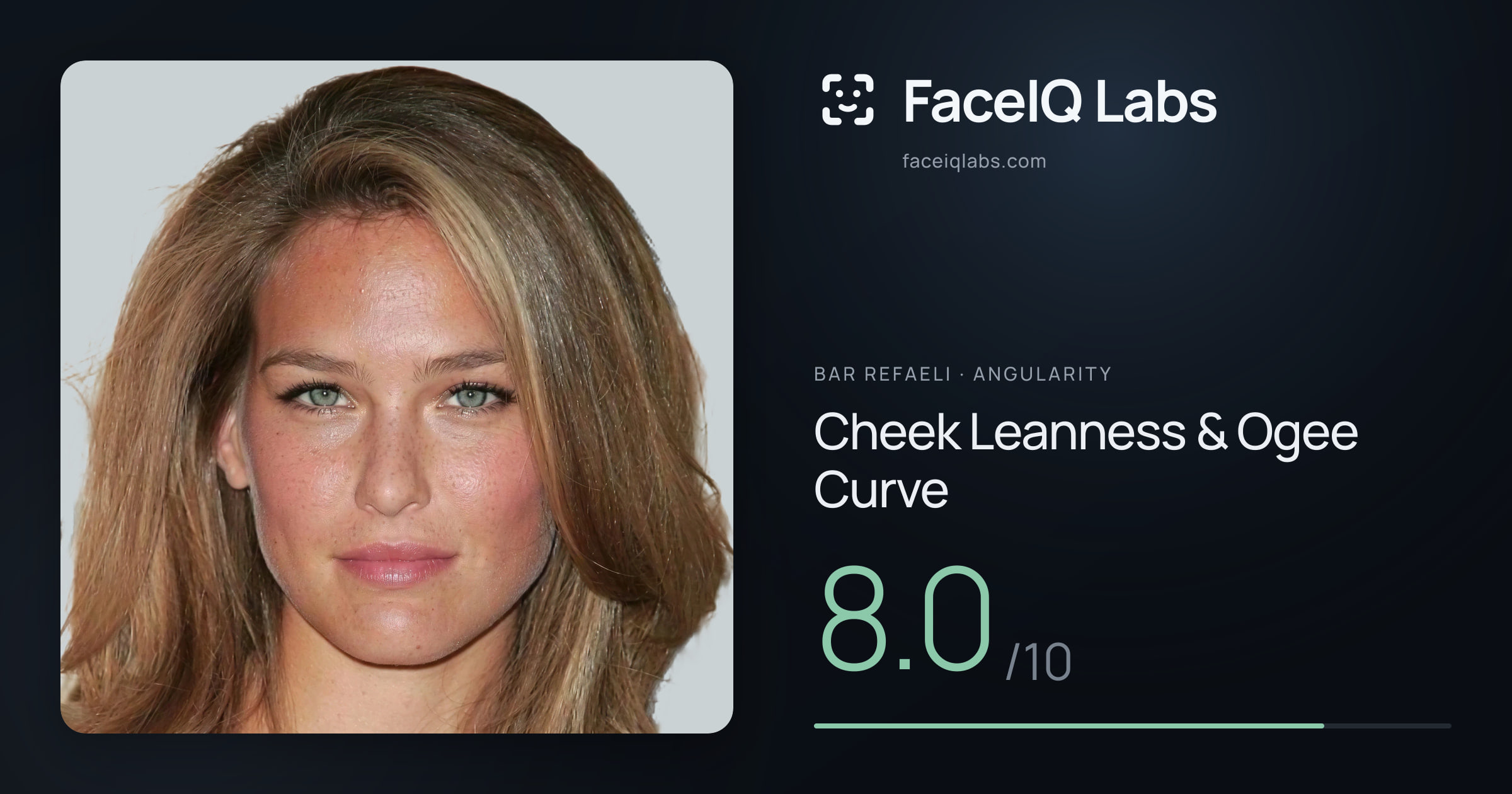 Bar Refaeli Cheek Leanness & Ogee Curve: 8.0/10, drawn on the photo
