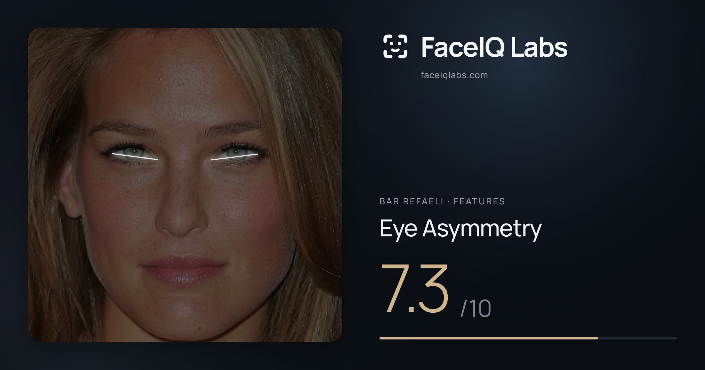 Bar Refaeli Eye Asymmetry: 7.3/10, drawn on the photo