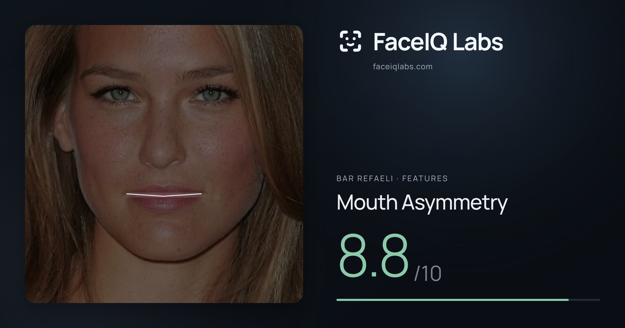Bar Refaeli Mouth Asymmetry: 8.8/10, drawn on the photo