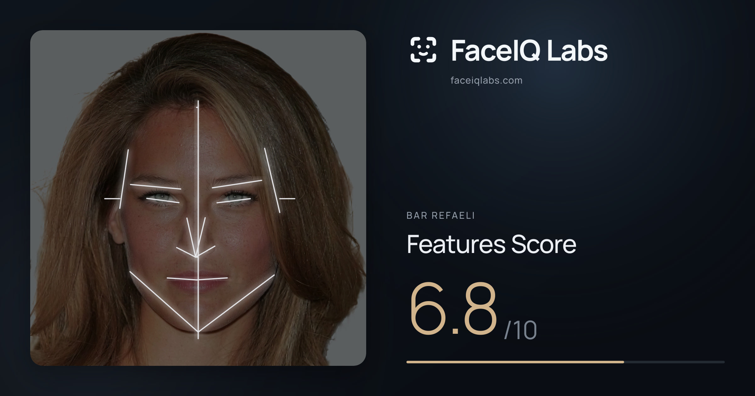 Bar Refaeli Features: 6.8/10, with each assessment drawn on the photo