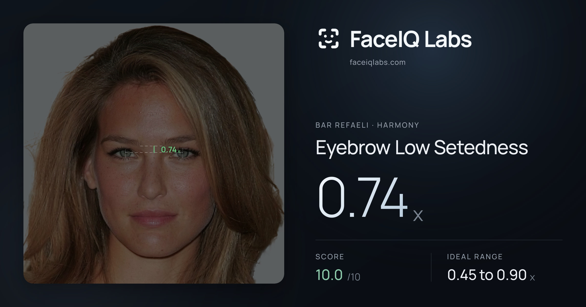 Bar Refaeli Eyebrow Low Setedness: 0.74x, drawn on the photo