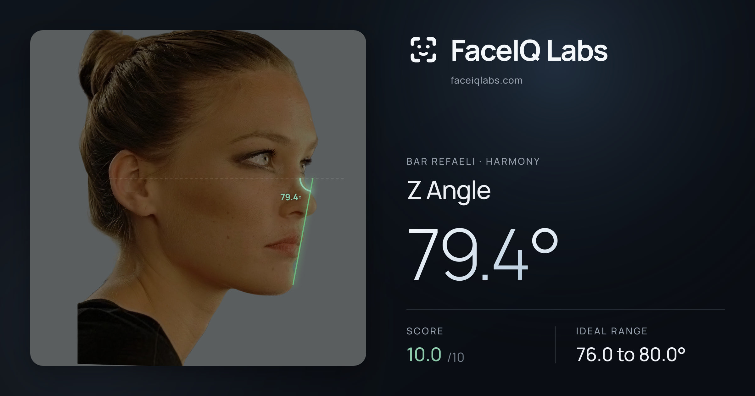 Bar Refaeli Z Angle: 79.4°, drawn on the photo