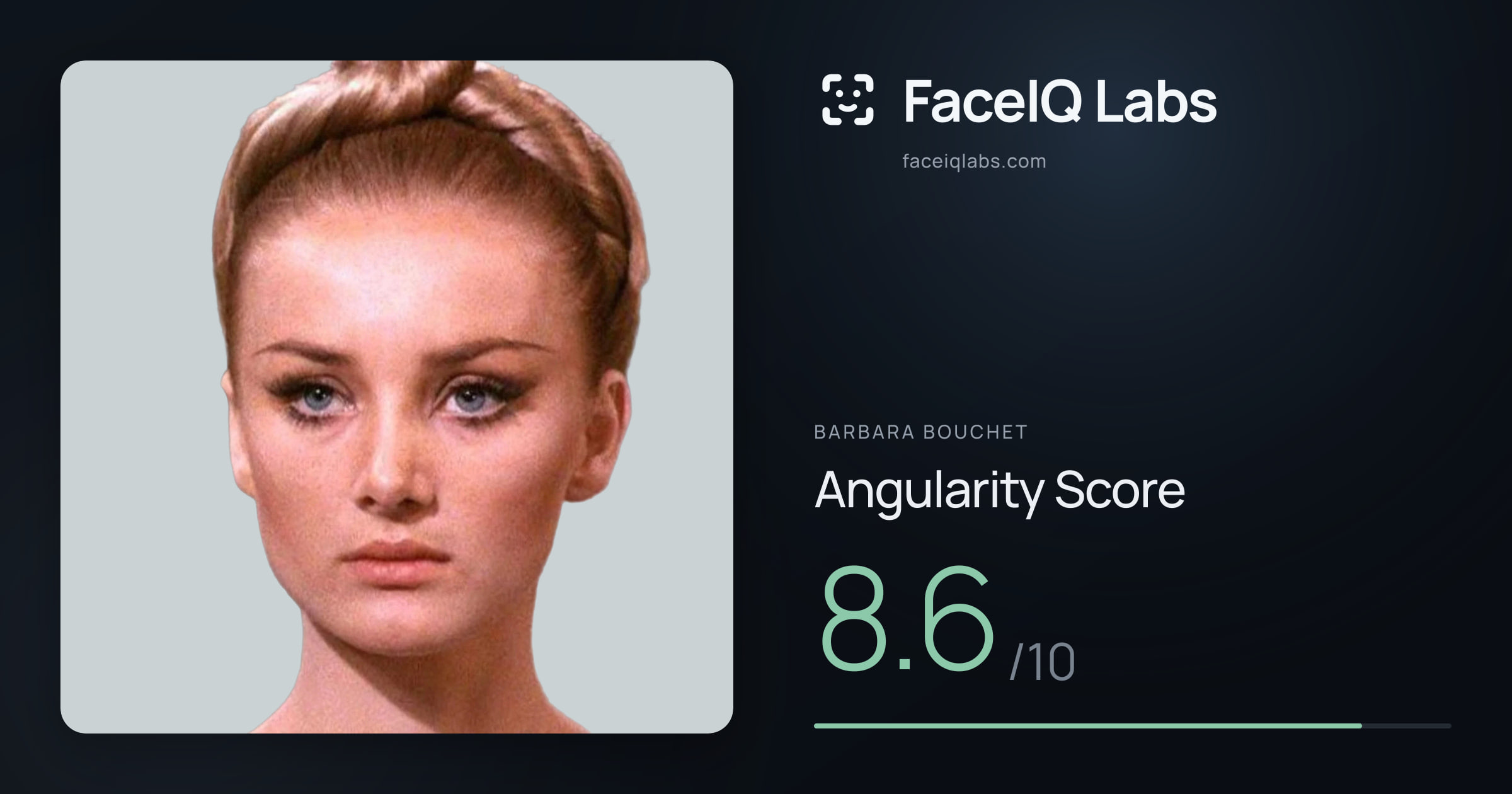 Barbara Bouchet Angularity: 8.6/10, with each assessment drawn on the photo